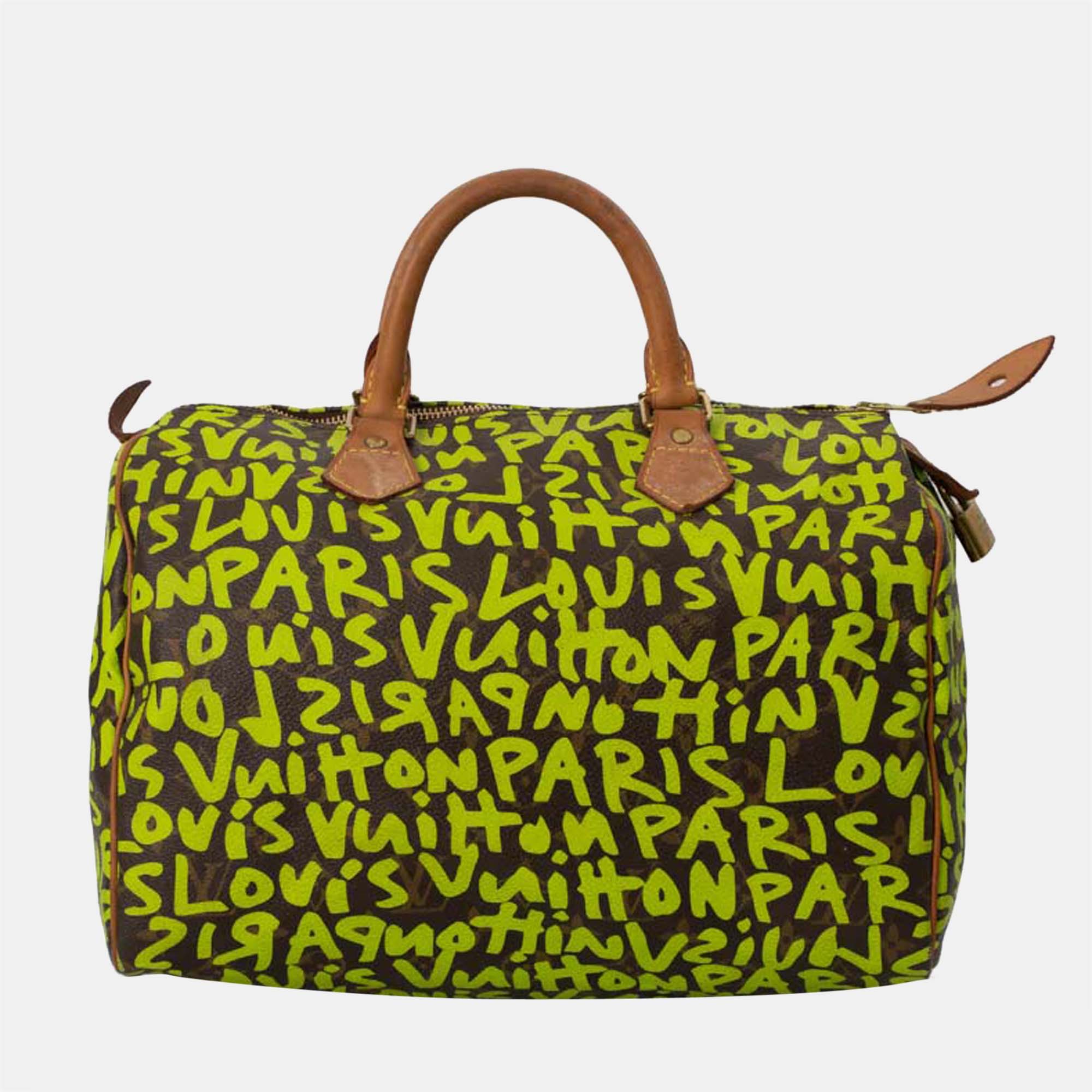 Louis Vuitton Speedy - Edition Graffiti Handbag In Green Monogram Canvas