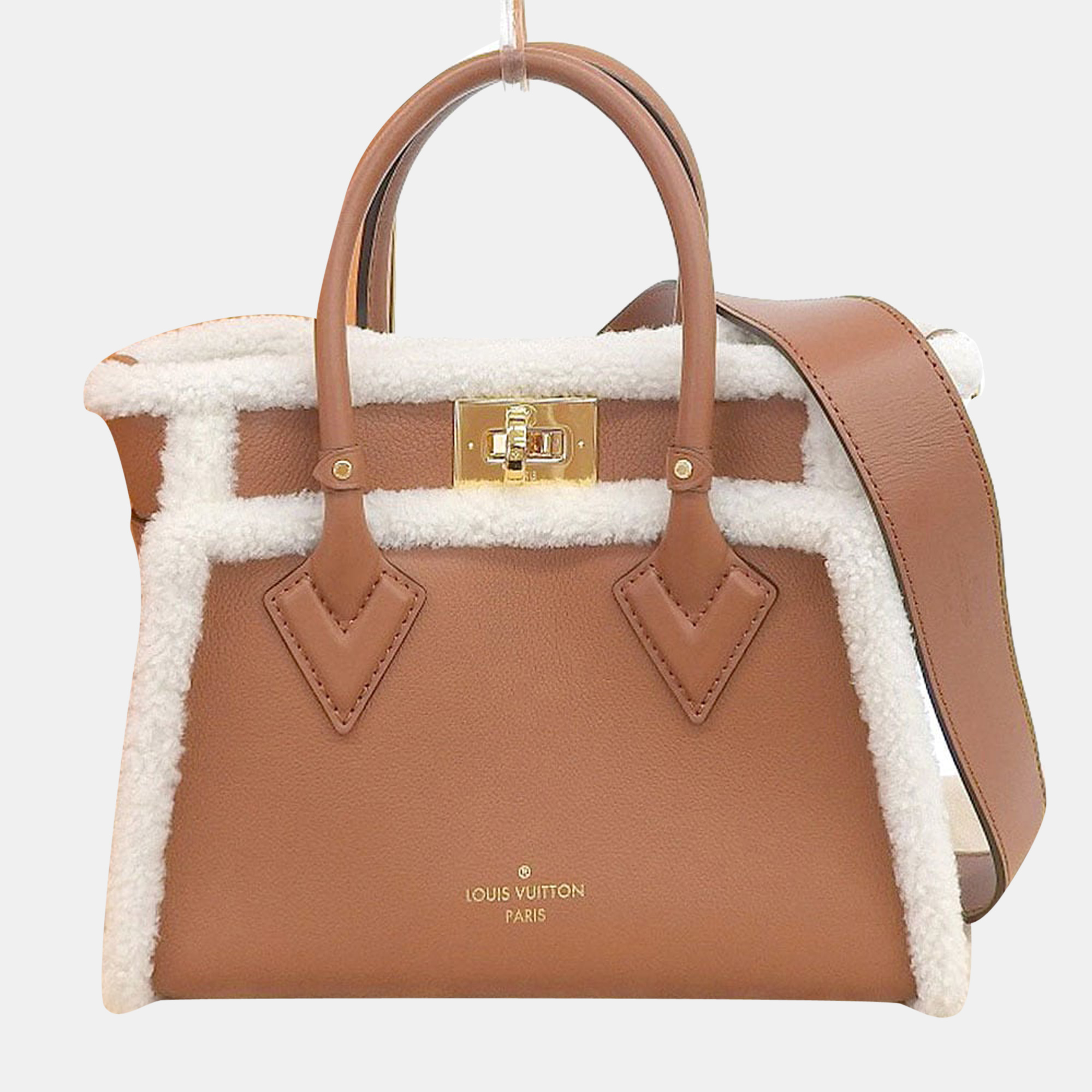 Louis vuitton brown  leather and shearling on my side pm tote bag