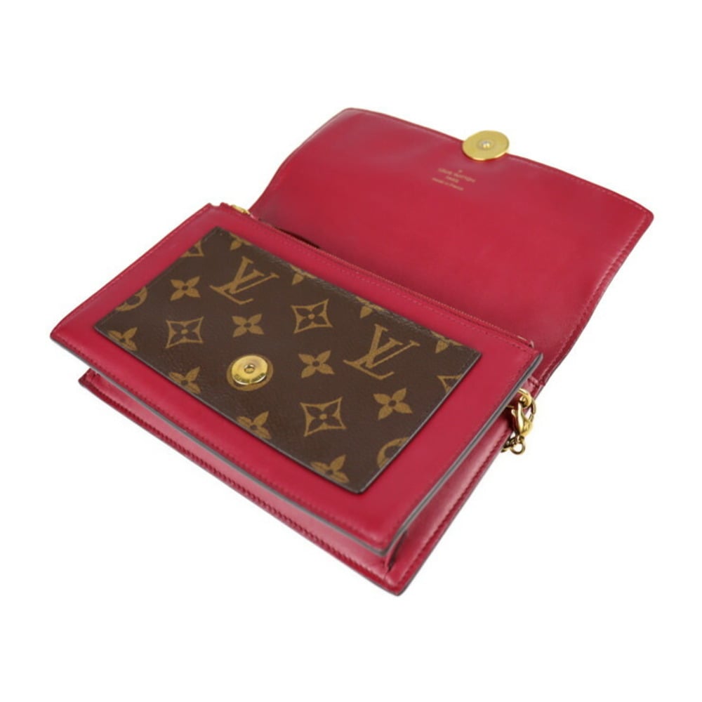 Louis Vuitton Red/Brown Monogram Canvas And Leather Flore Wallet On Chain