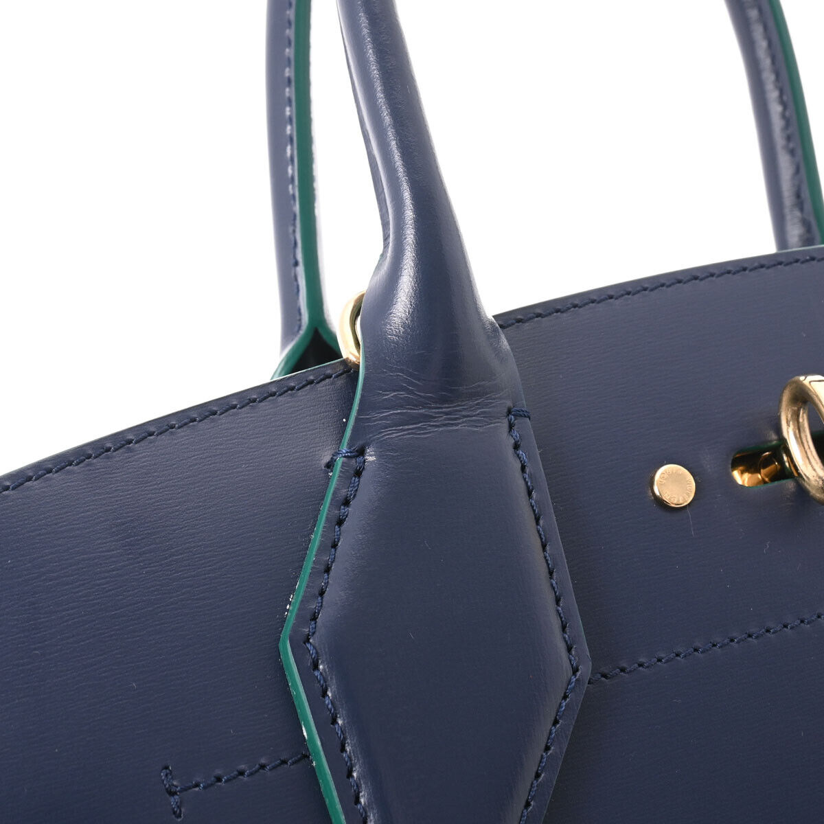 Louis Vuitton Navy Blue/Green  Leather City Steamer MM Satchel Bag