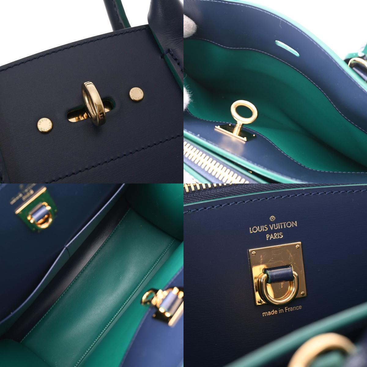 Louis Vuitton Navy Blue/Green  Leather City Steamer MM Satchel Bag