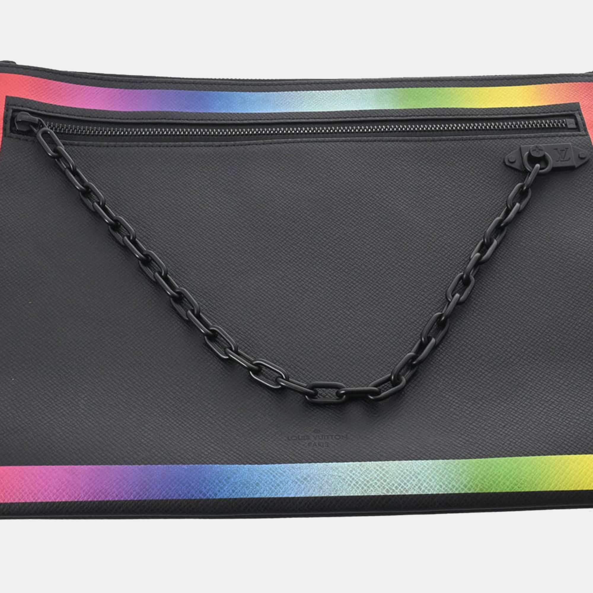 Louis Vuitton Black Leather Taïga Rainbow Pochette A4 Clutch Bag