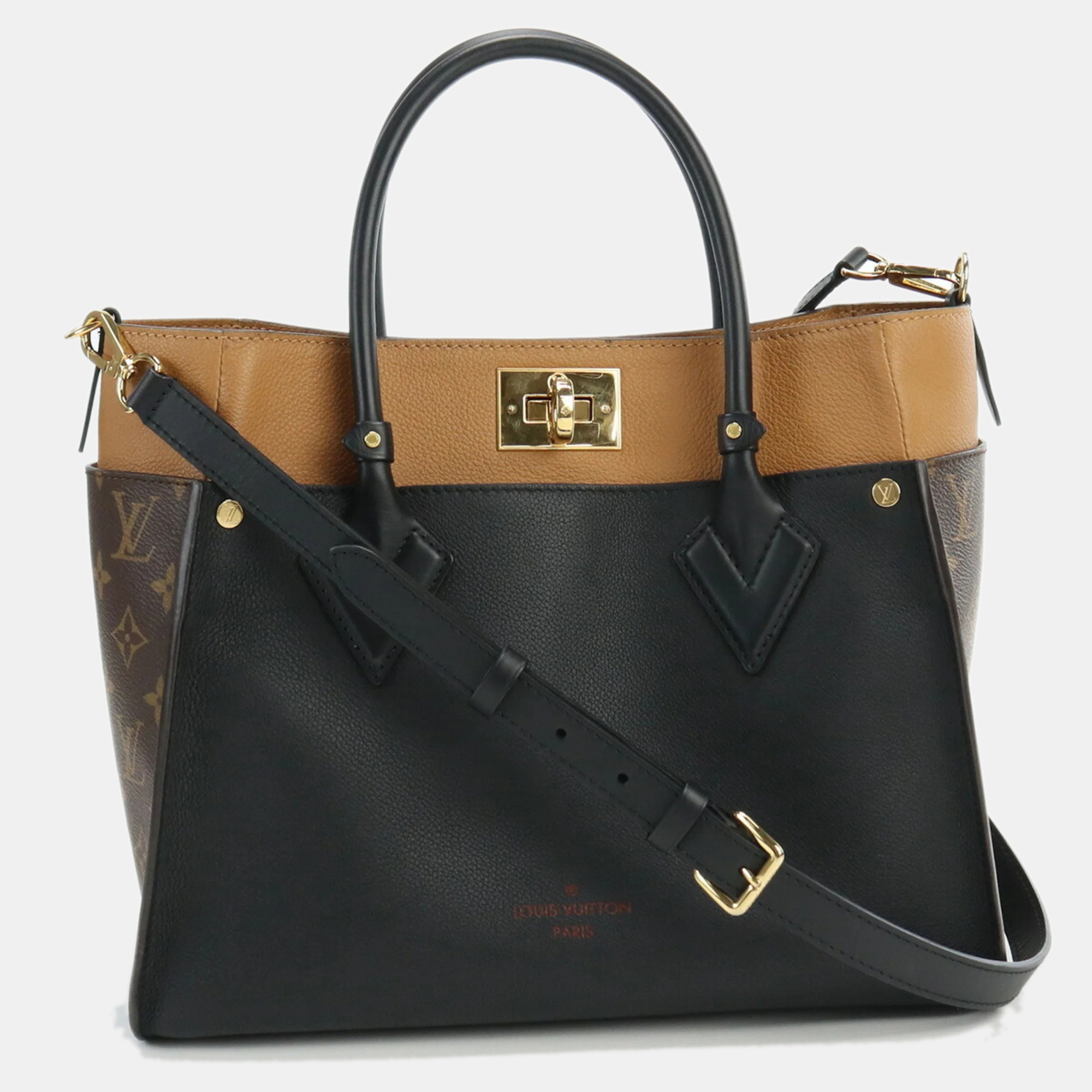 Louis Vuitton Black Monogram Canvas And Leather On My Side MM Tote Bag
