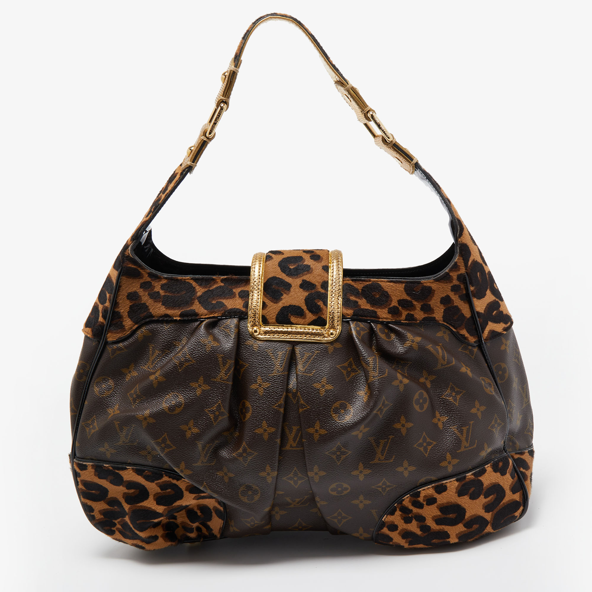 Louis Vuitton Monogram Canvas/Karung And Leopard Print Calfhair Limited Edition Polly Bag