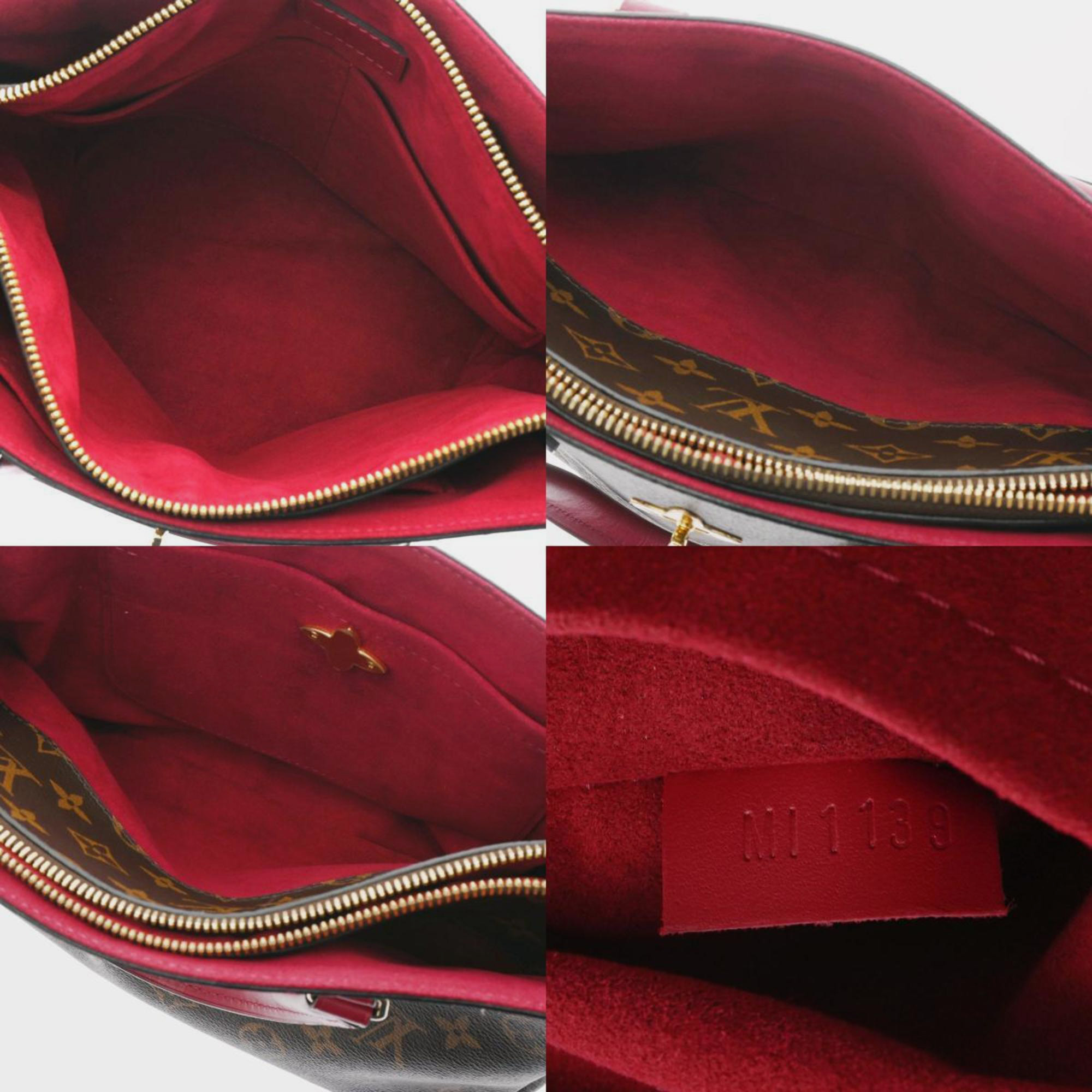Louis Vuitton Brown/Red Monogram Flower Zipped MM Tote Bag