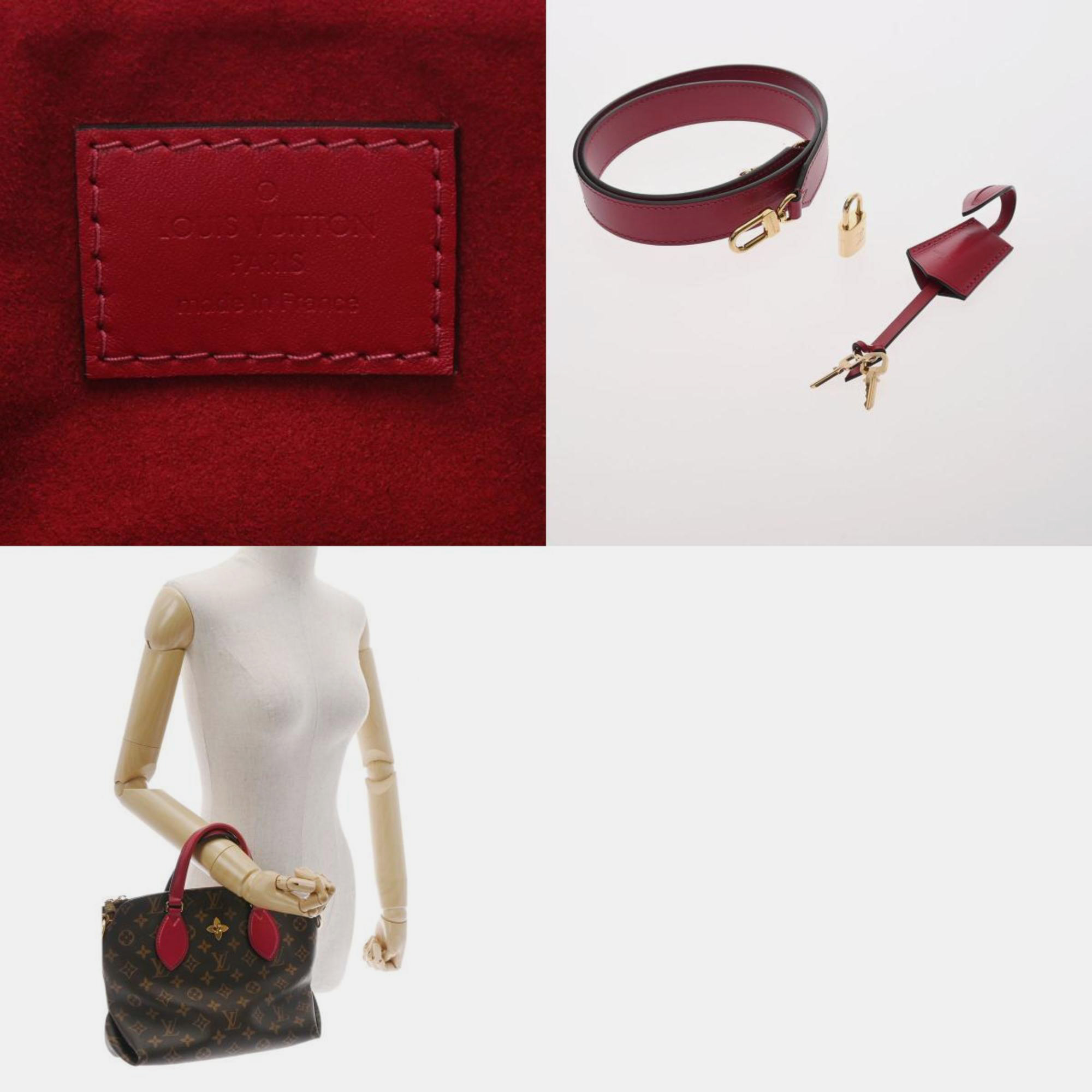 Louis Vuitton Brown/Red Monogram Flower Zipped MM Tote Bag
