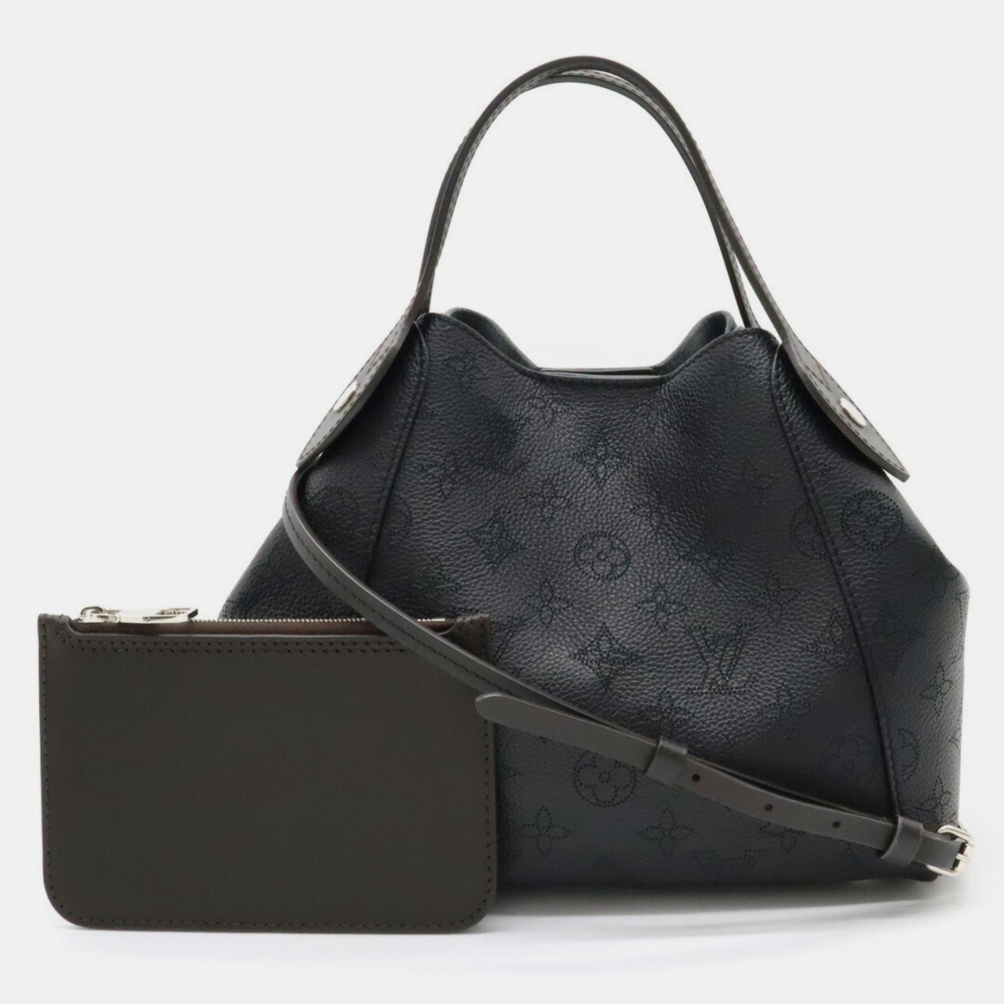 Louis Vuitton Black Leather Monogram Mahina Hina PM Hobo Bag