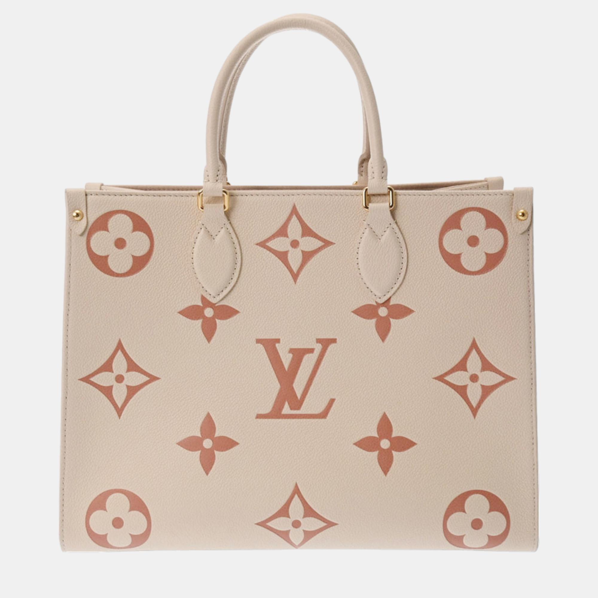 Louis Vuitton Beige Empreinte Monogram Giant Leather OnTheGo MM Tote Bag