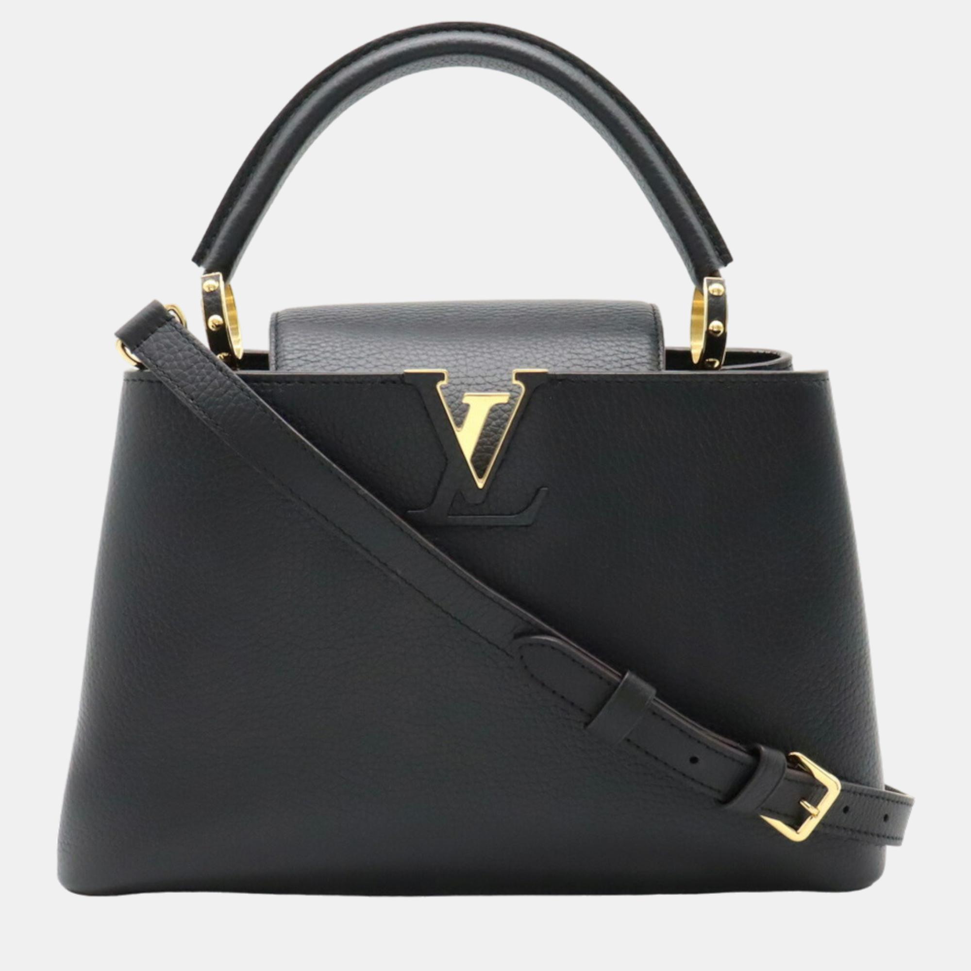 Louis Vuitton Black Taurillon Leather Capucines MM Top Handle Bag