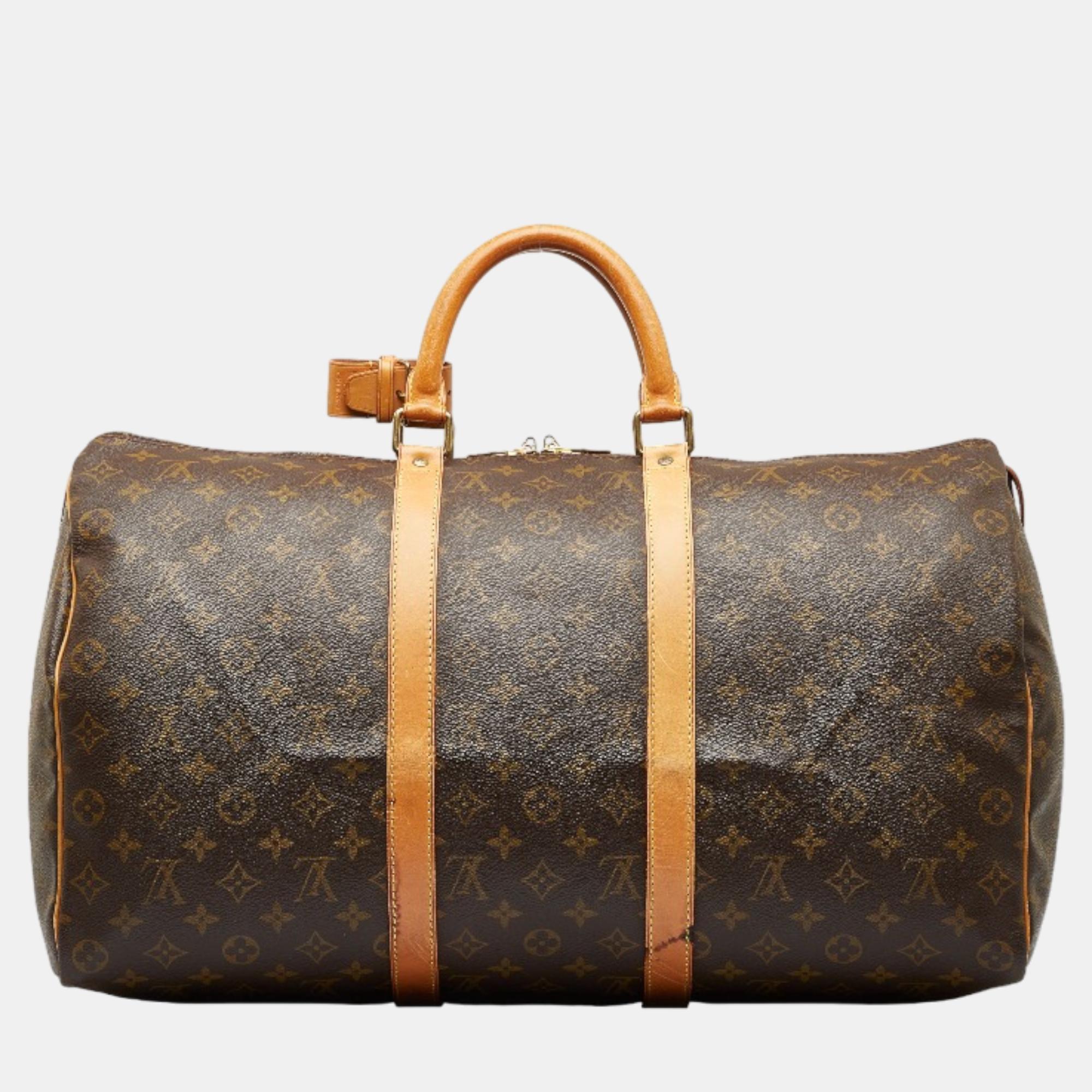 Louis Vuitton Brown Canvas Monogram Keepall 50 Travel Bag