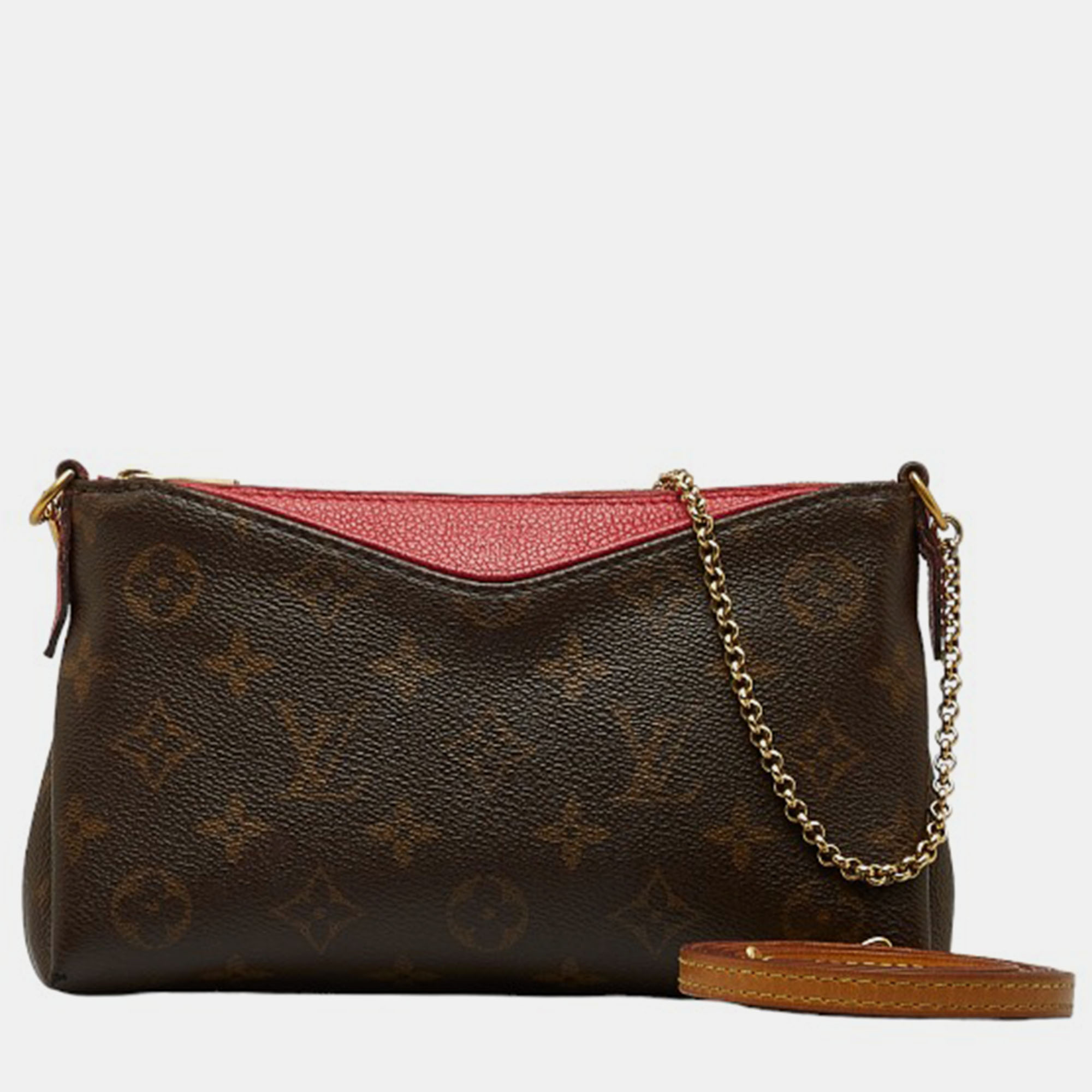 Louis Vuitton Brown Canvas Leather Monogram Pallas Clutch Bag