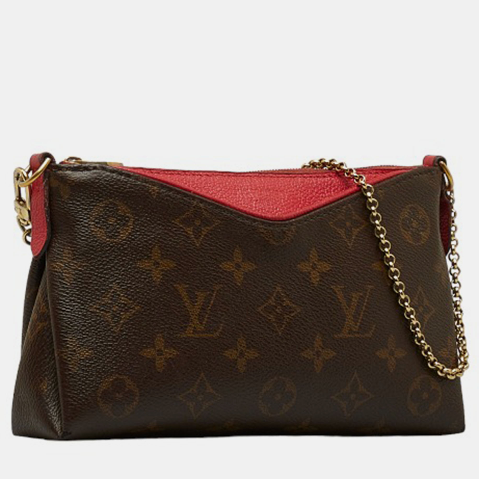 Louis Vuitton Brown Canvas Leather Monogram Pallas Clutch Bag