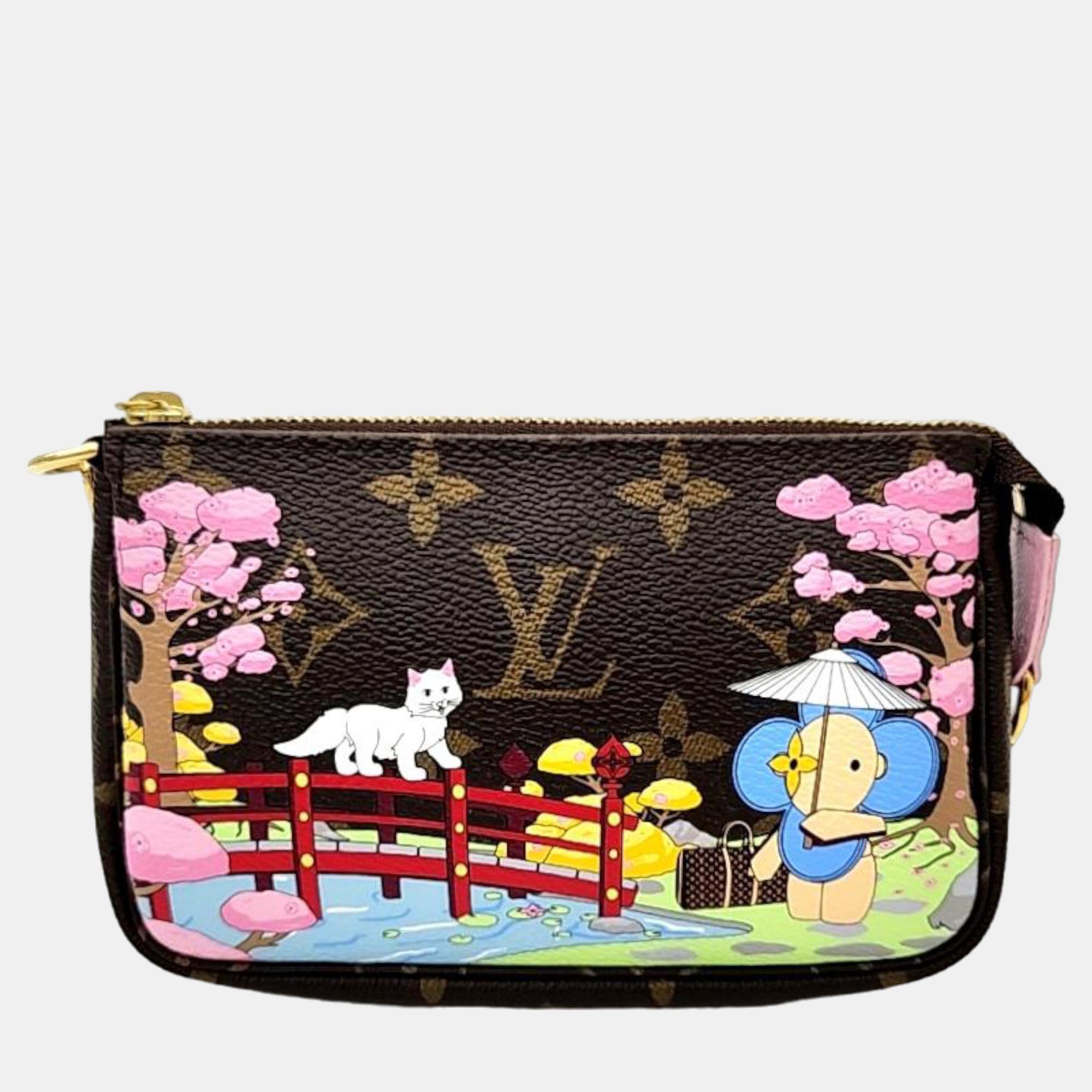 Louis vuitton pink/brown monogram canvas vivienne wisteria mini pochette accessoires