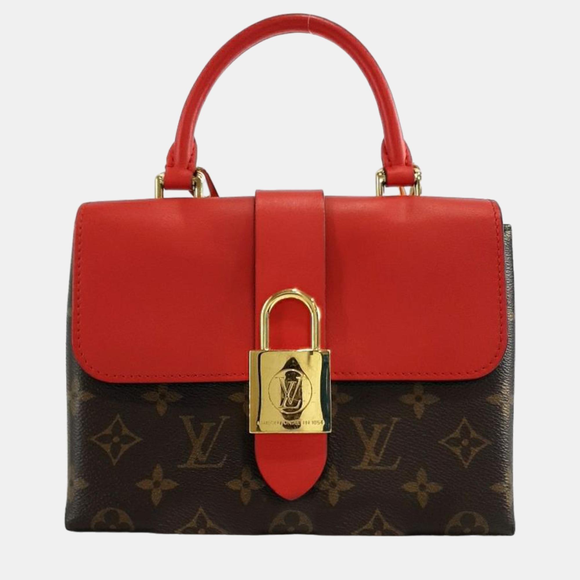 Louis vuitton red/brown monogram canvas & coquelicot locky bb top handle bag