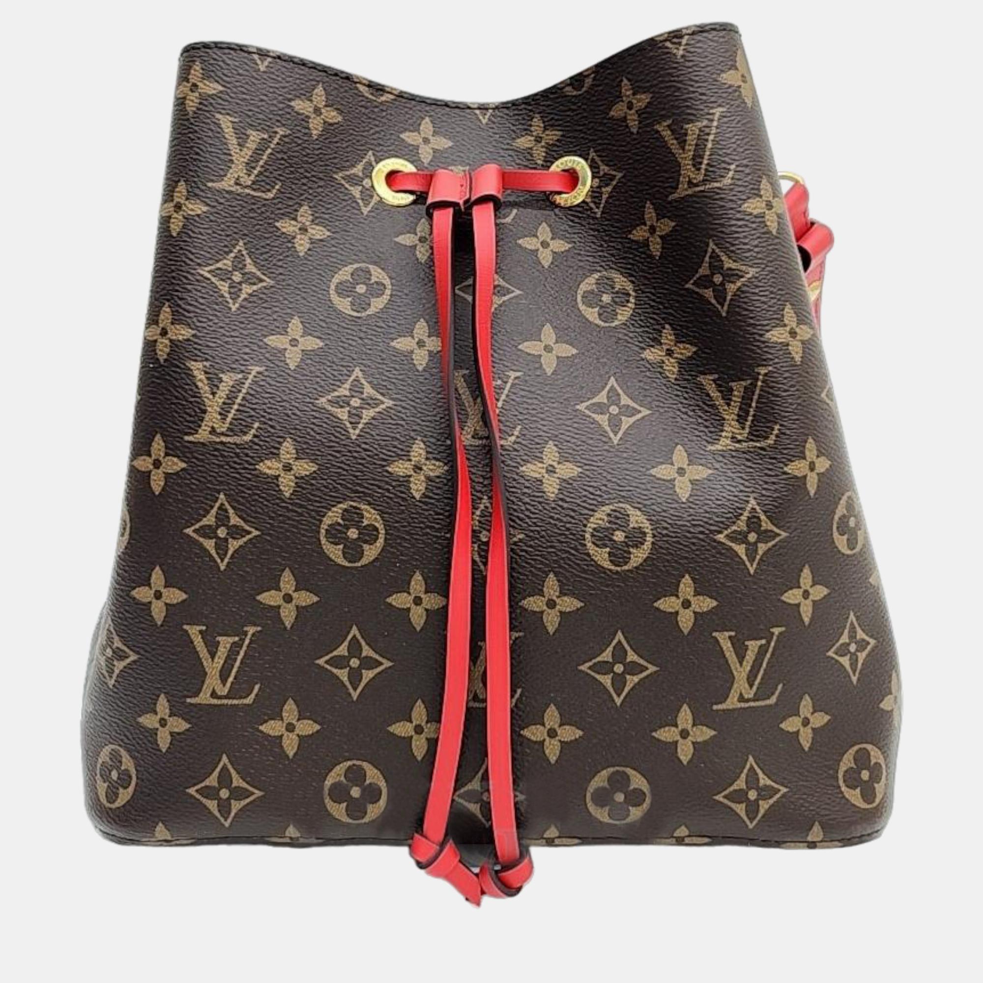 Louis vuitton red/brown neonoe handbag monogram canvas mm bucket bag