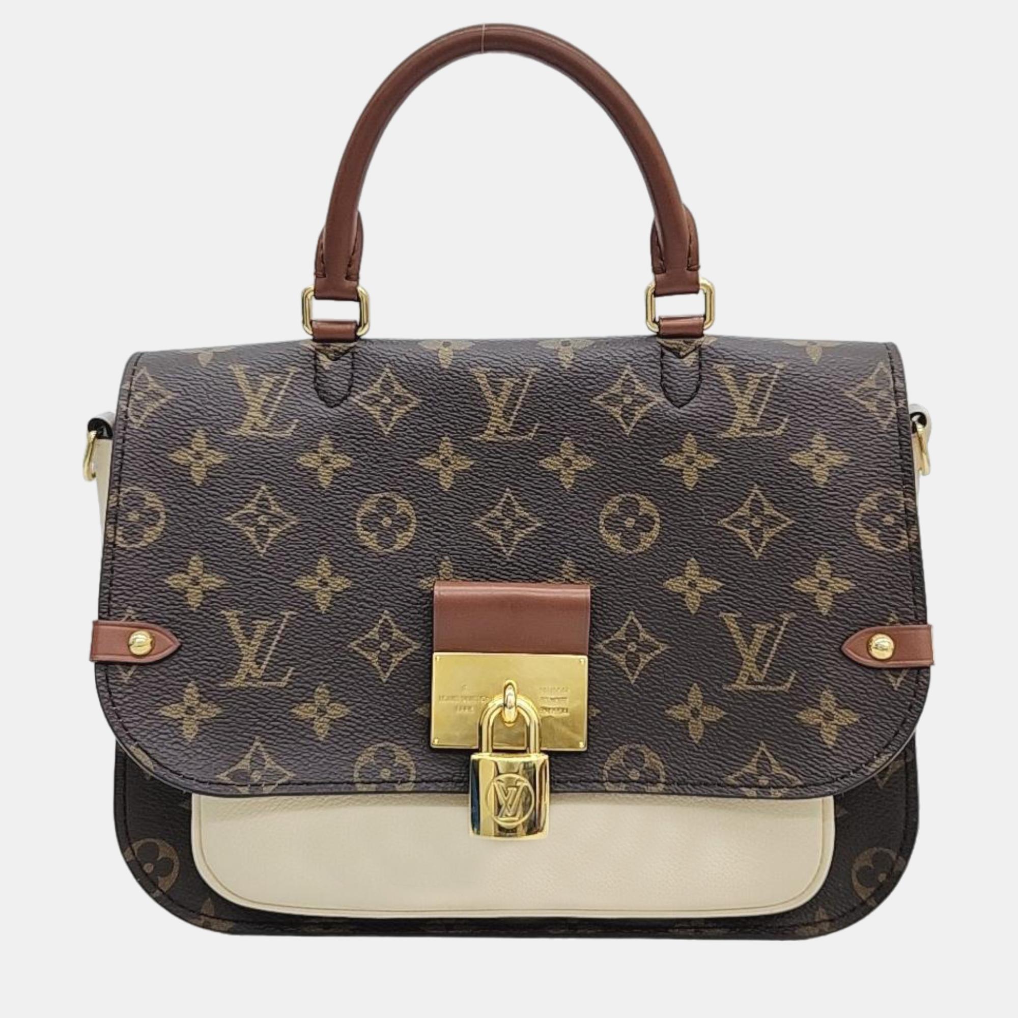 Louis vuitton brown/creme monogram canvas and leather vaugirard bag