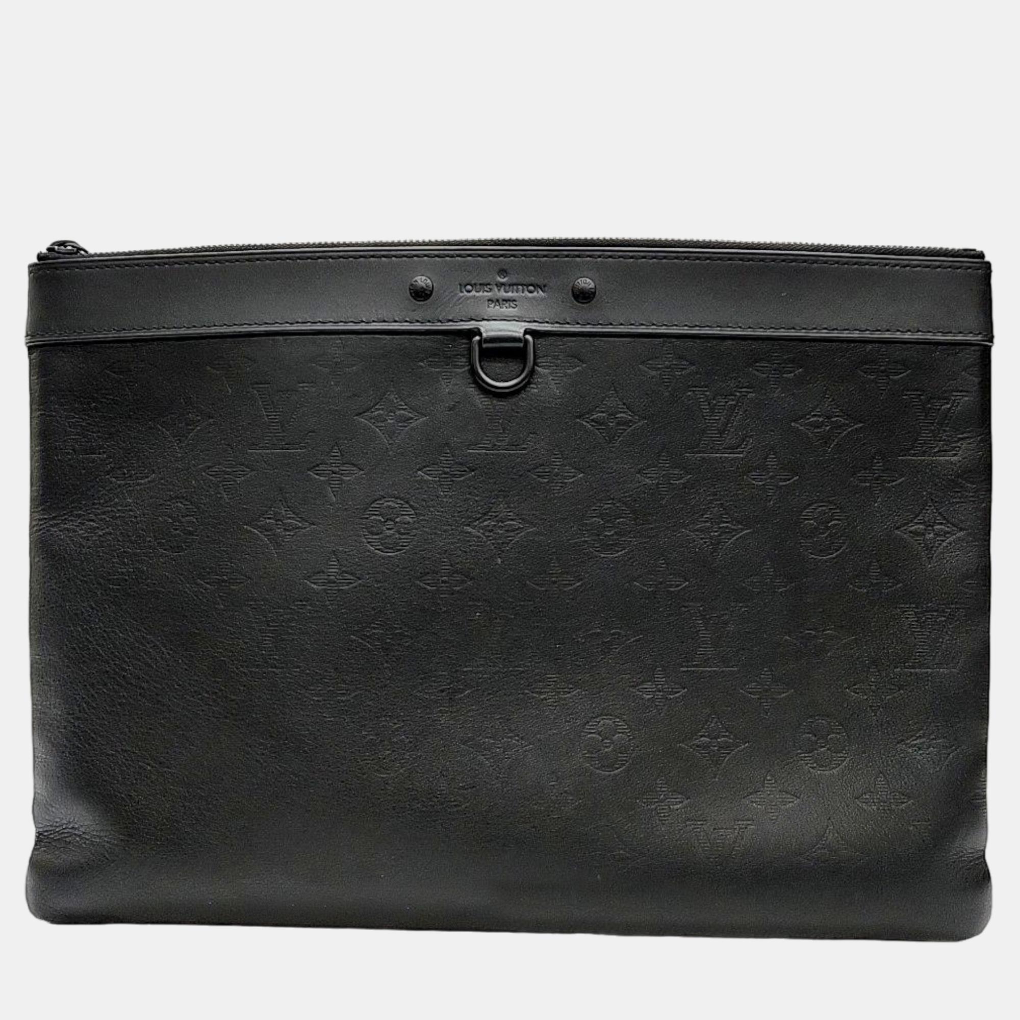 Louis vuitton black monogram shadow leather discovery pochette clutch bag