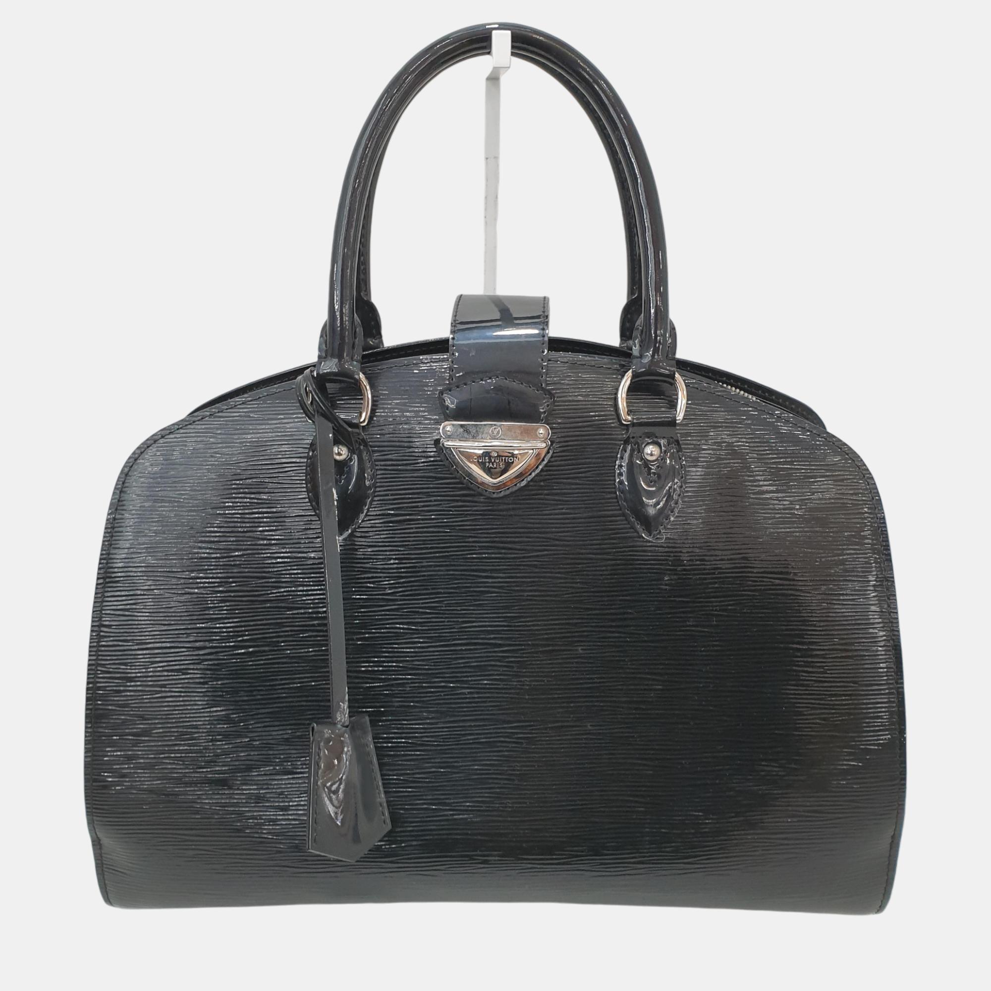 Louis vuitton black glossy epi leather pont neuf gm top handle bag