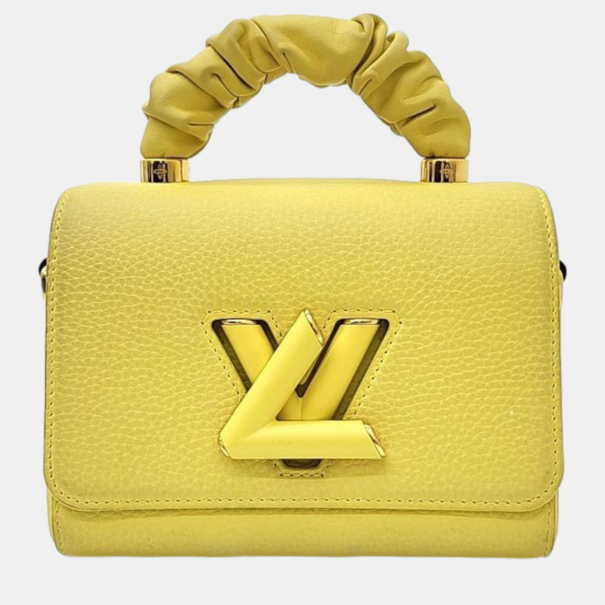 Louis vuitton yellow leather twist pm top handle bag