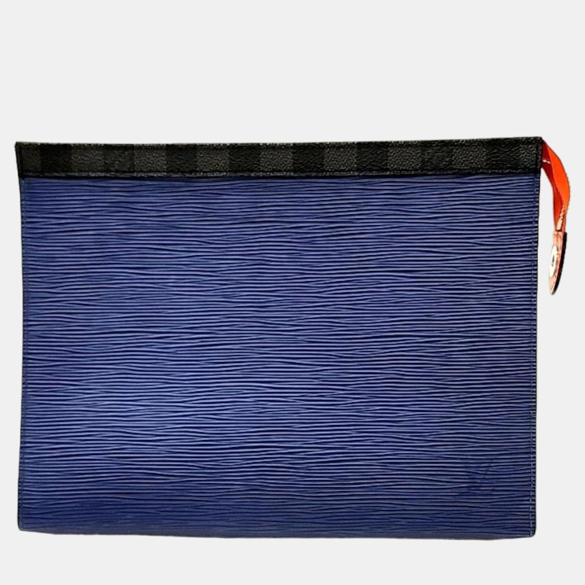 Louis vuitton blue/orange epi leather pochette voyage mm clutch bag