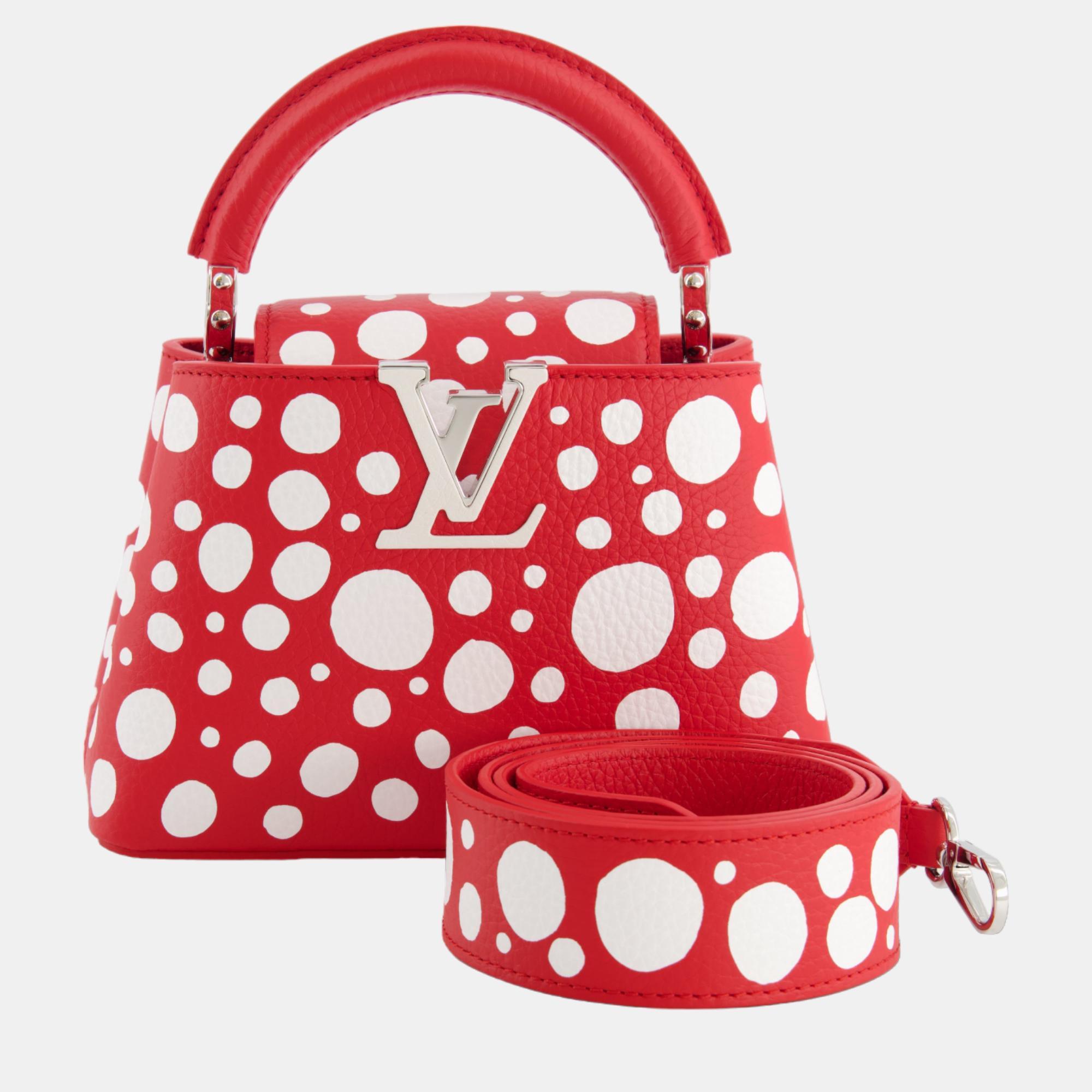 Louis Vuitton X Yayoi Kusama Red And White Mini Capucines Bag With Silver Hardware