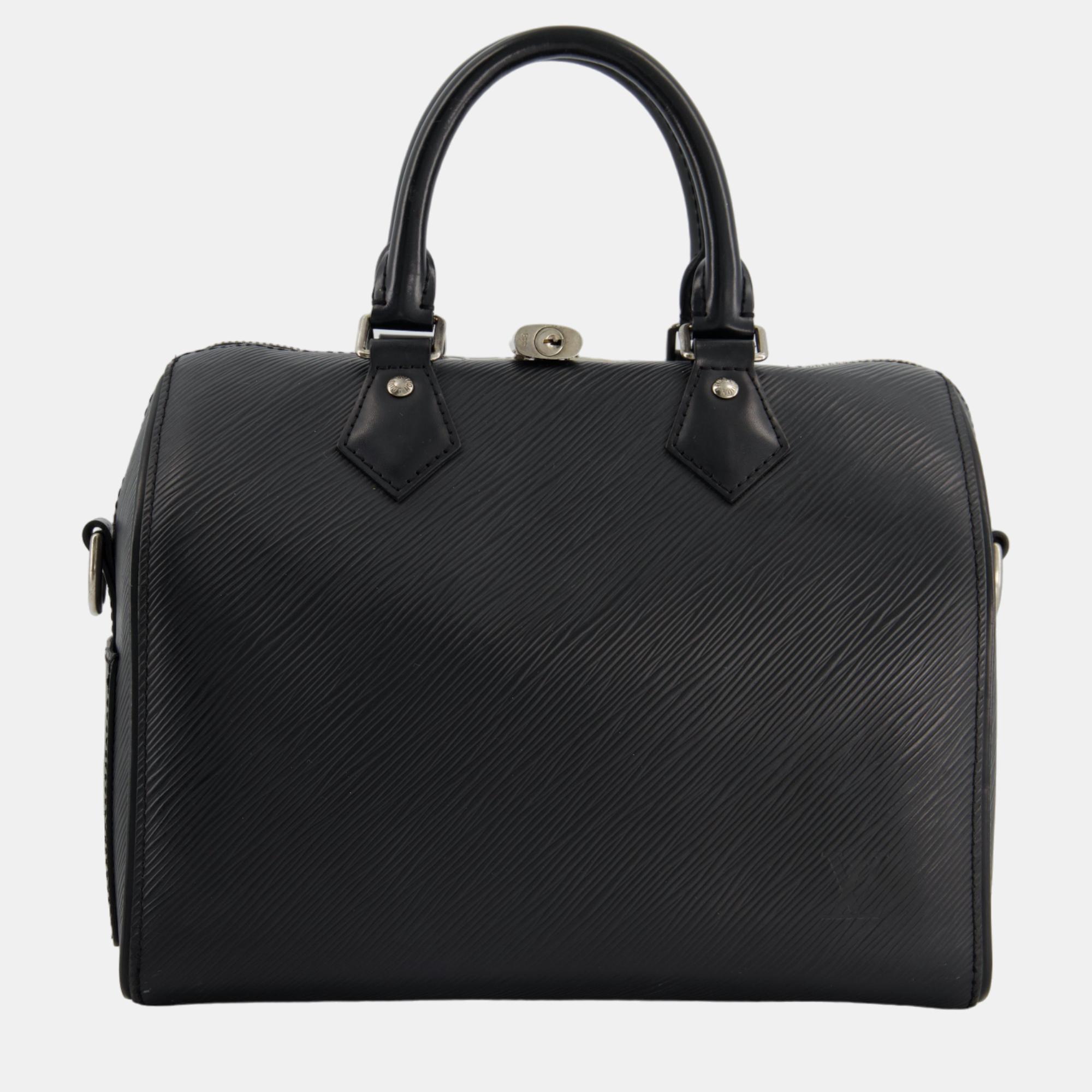 Louis vuitton black 25 speedy bag bandouliere in epi leather and silver hardware