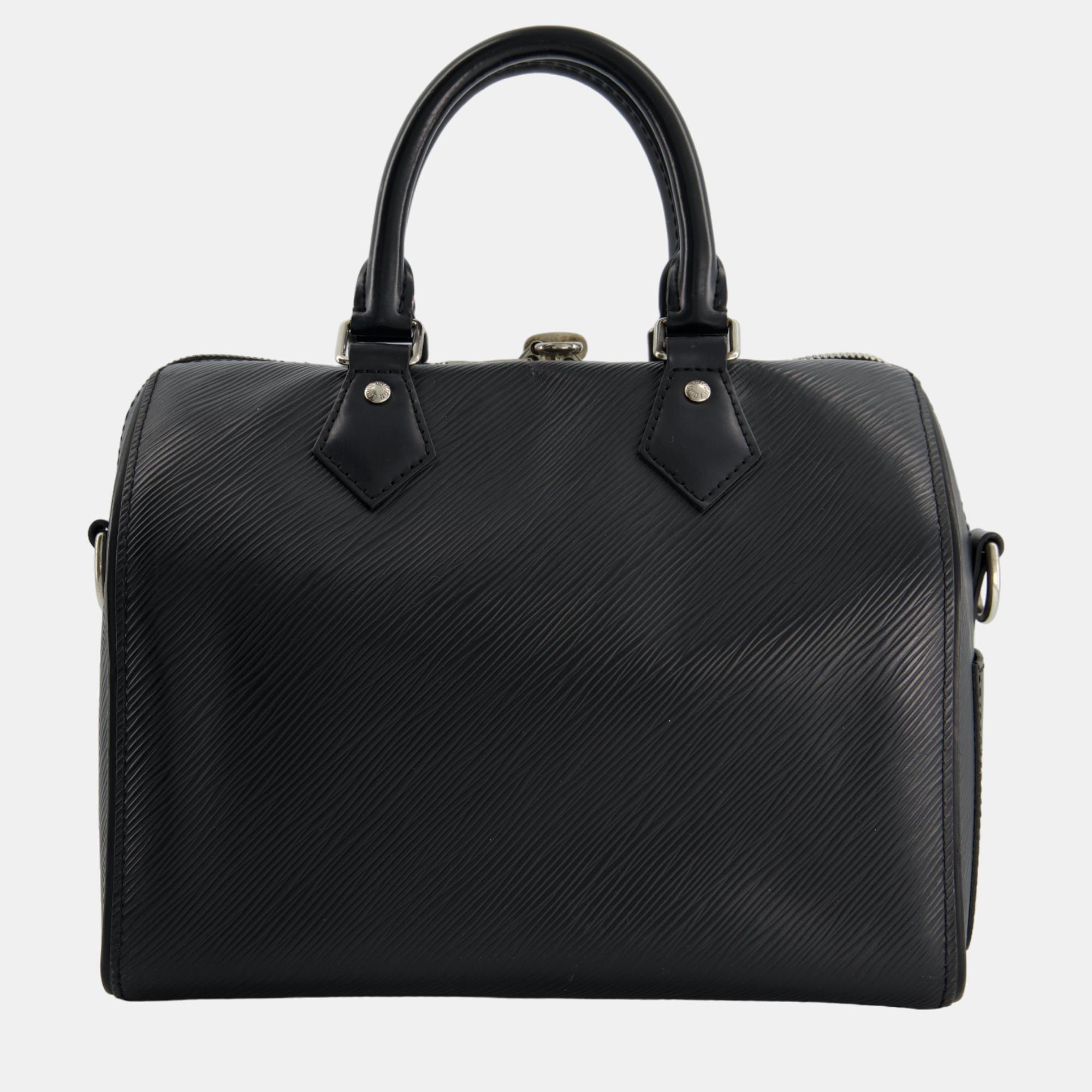 Louis Vuitton Black 25 Speedy Bag Bandouliere In Epi Leather And Silver Hardware