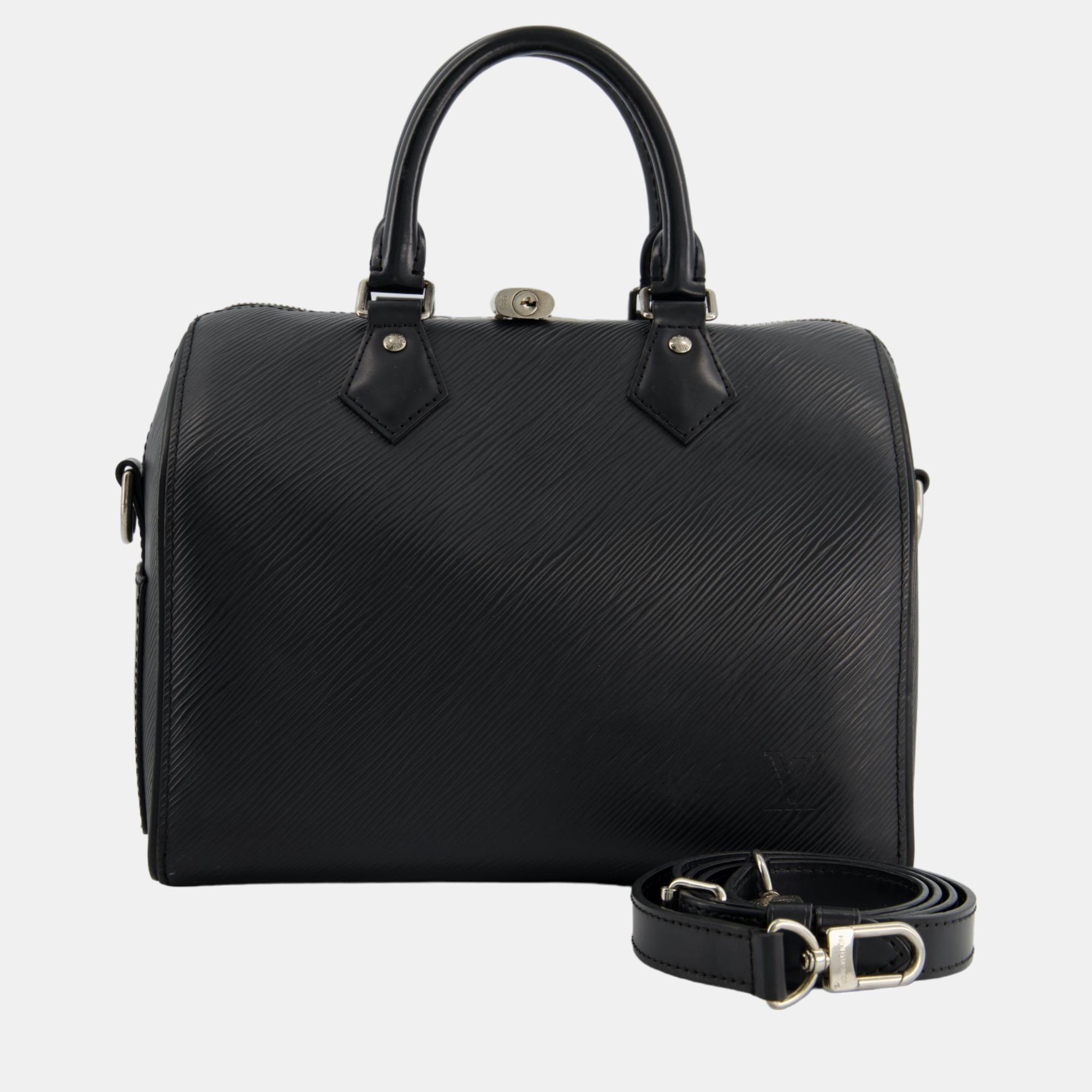 Louis Vuitton Black 25 Speedy Bag Bandouliere In Epi Leather And Silver Hardware
