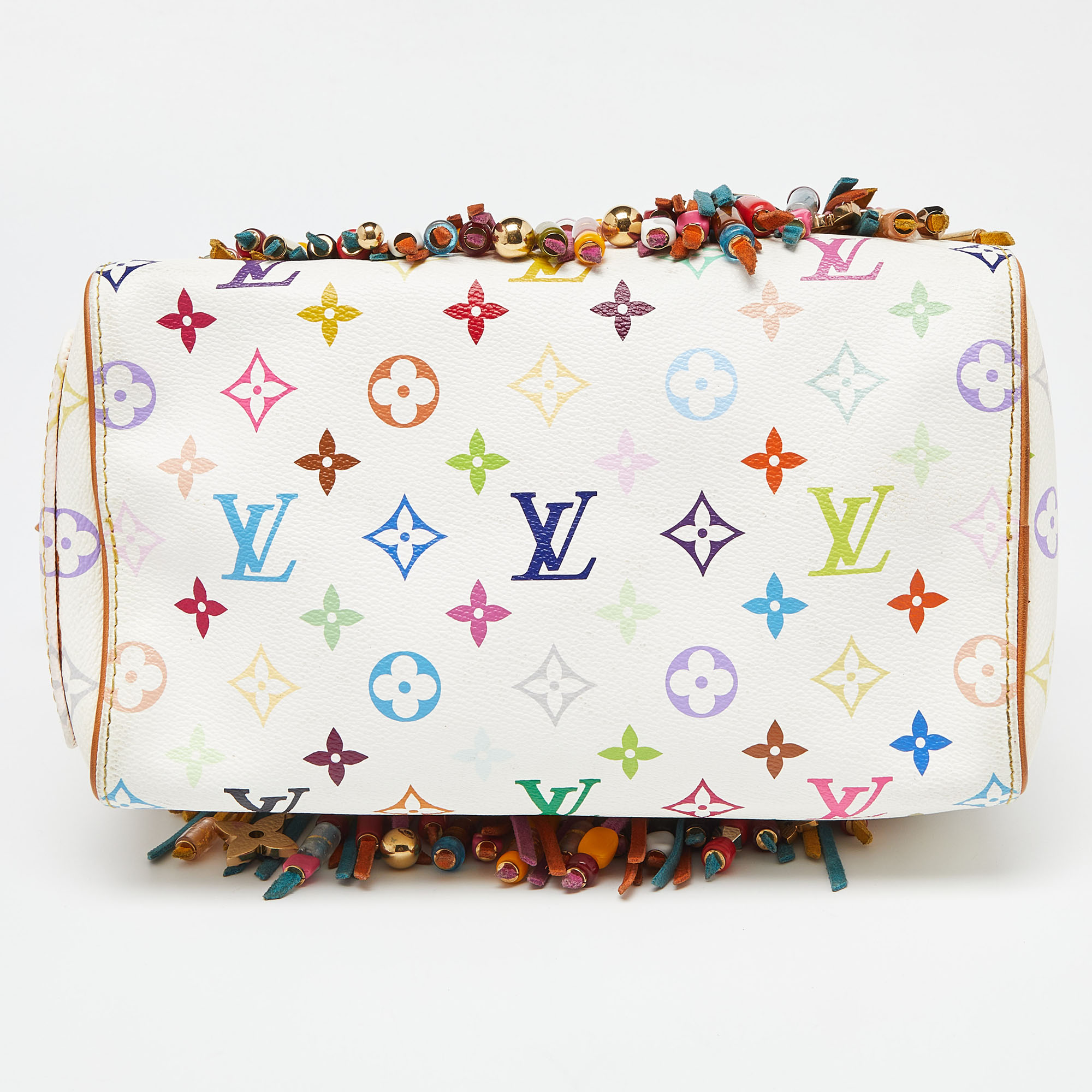 Louis Vuitton White Monogram Multicolore Canvas Limited Edition Fringe Speedy 25 Bag