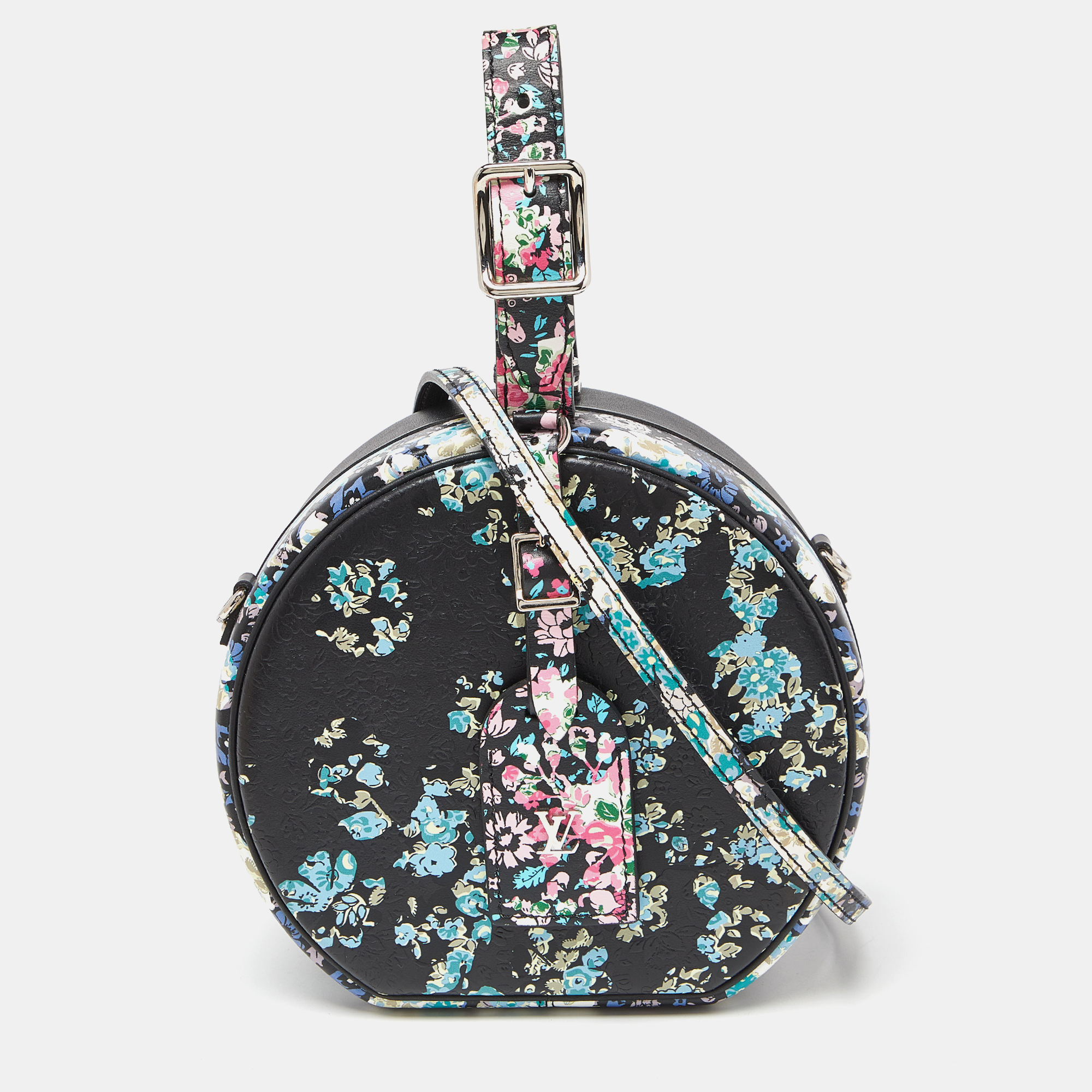 Louis Vuitton Black Floral Print Leather Petite Boite Chapeau Bag