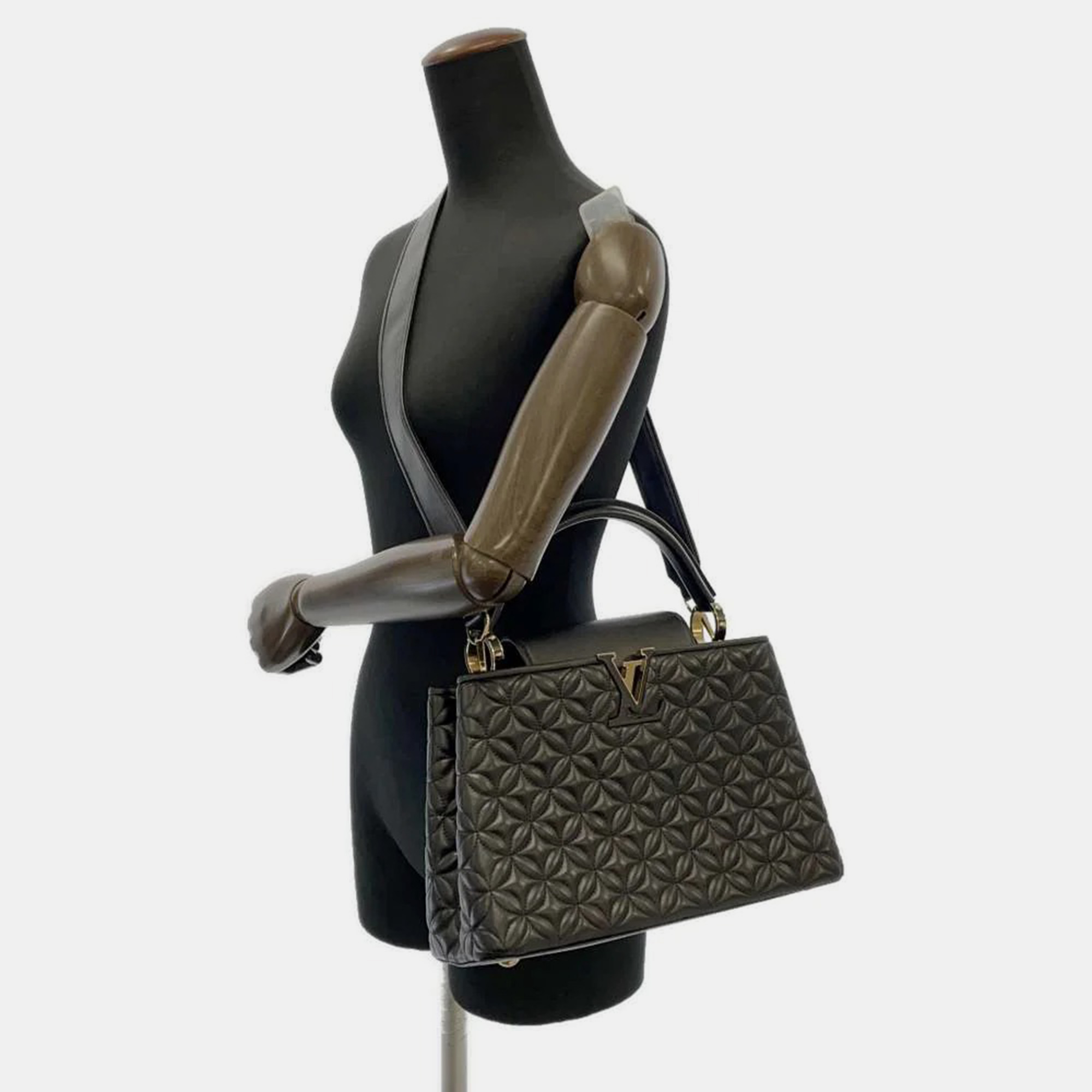 Louis Vuitton Black Lambskin Braided Capucines MM Bag
