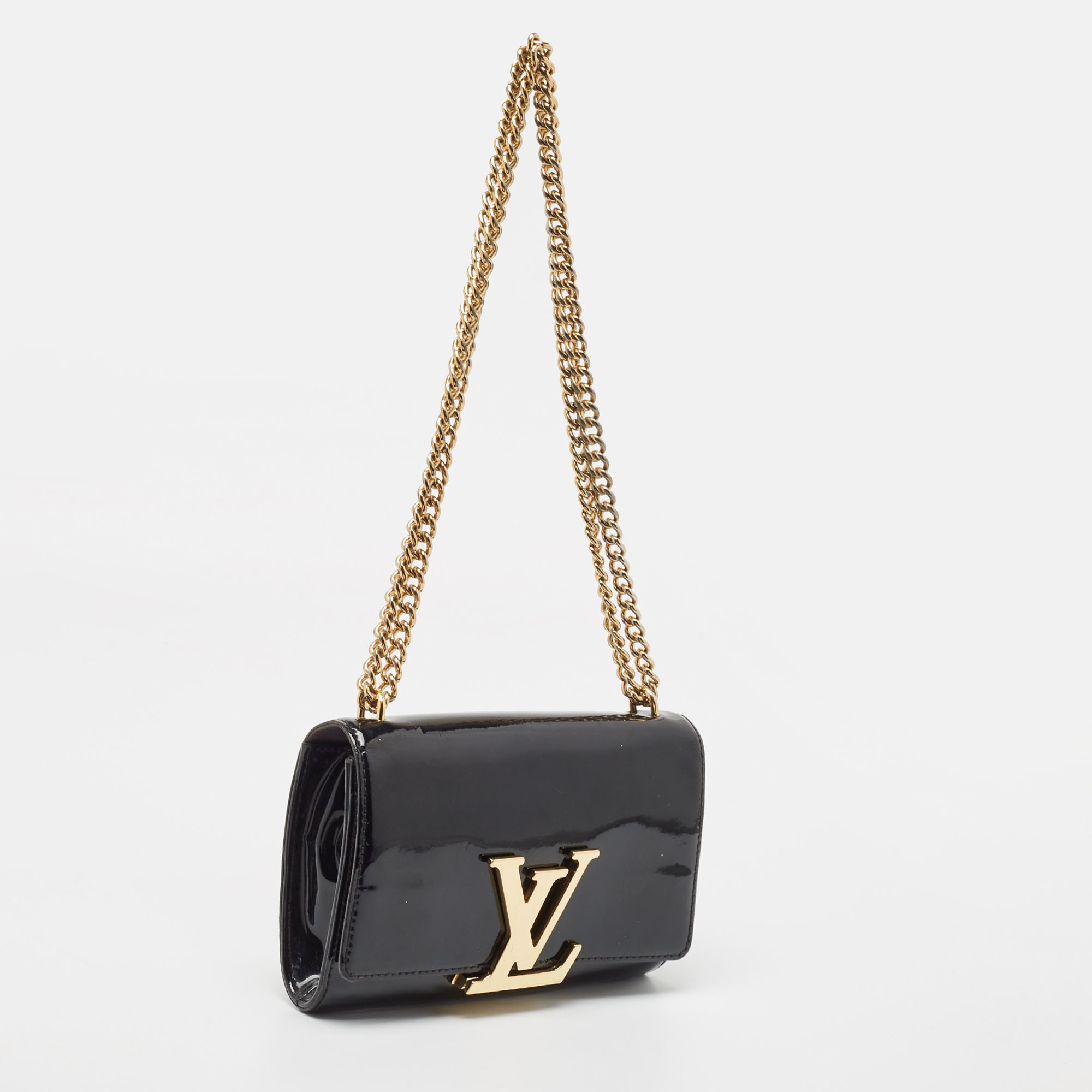 Louis Vuitton Black Patent Leather Chain Louise MM Bag