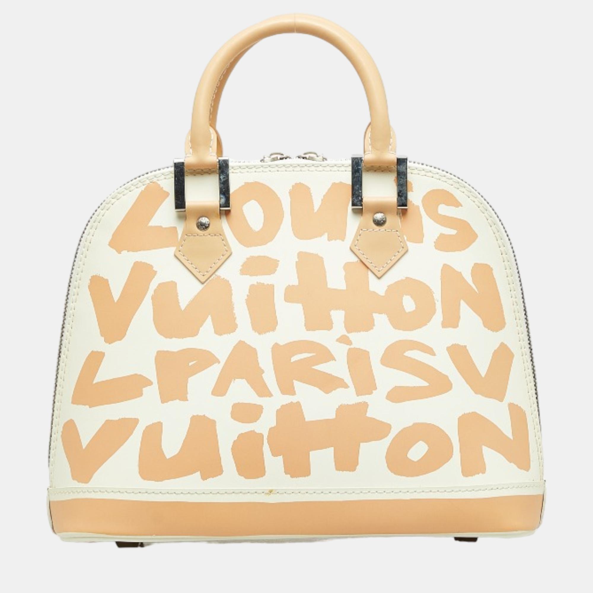 Louis Vuitton White Leather Monogram Graffiti Alma MM  Handbag
