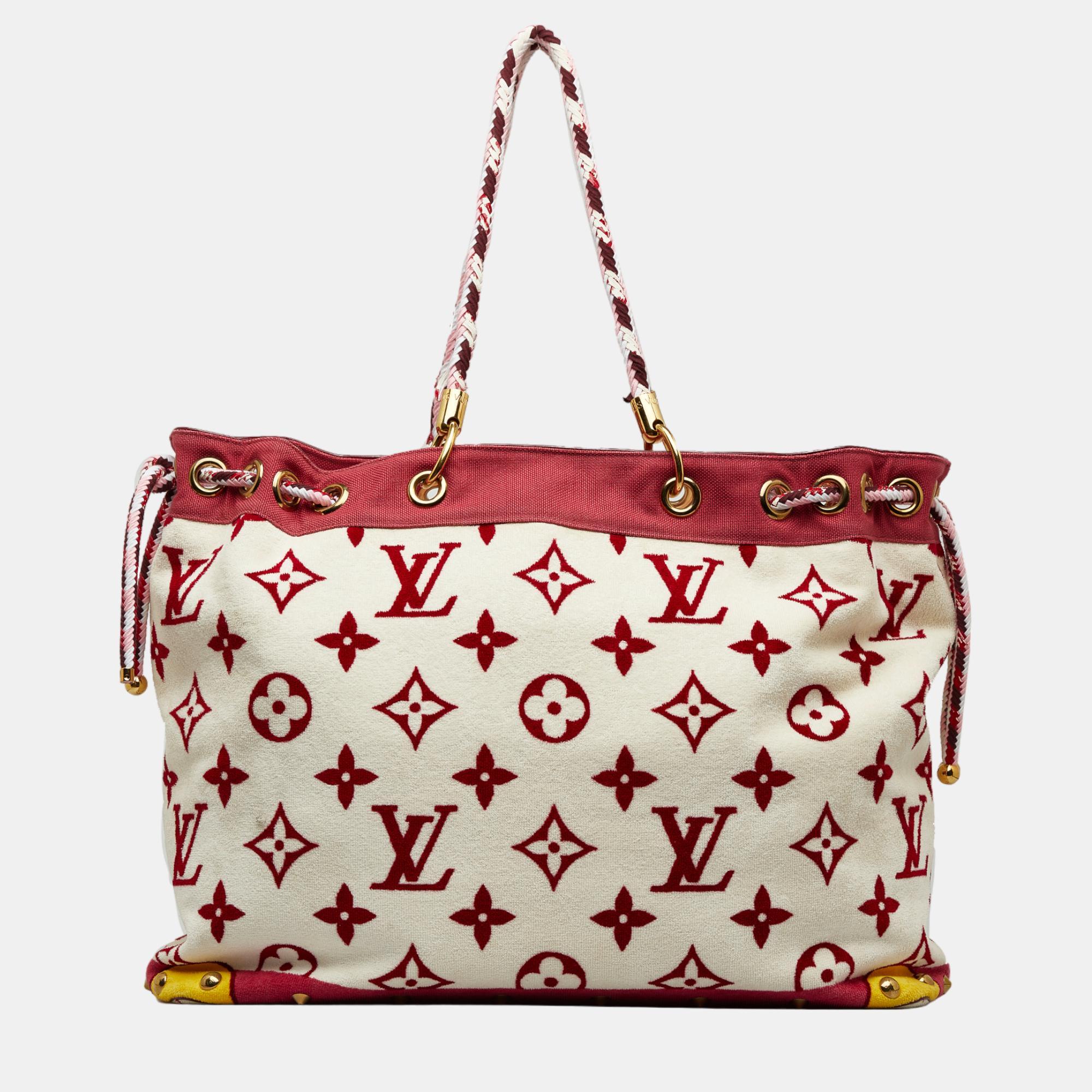 Louis Vuitton White/Red Monogram Eponge Cabas Tote