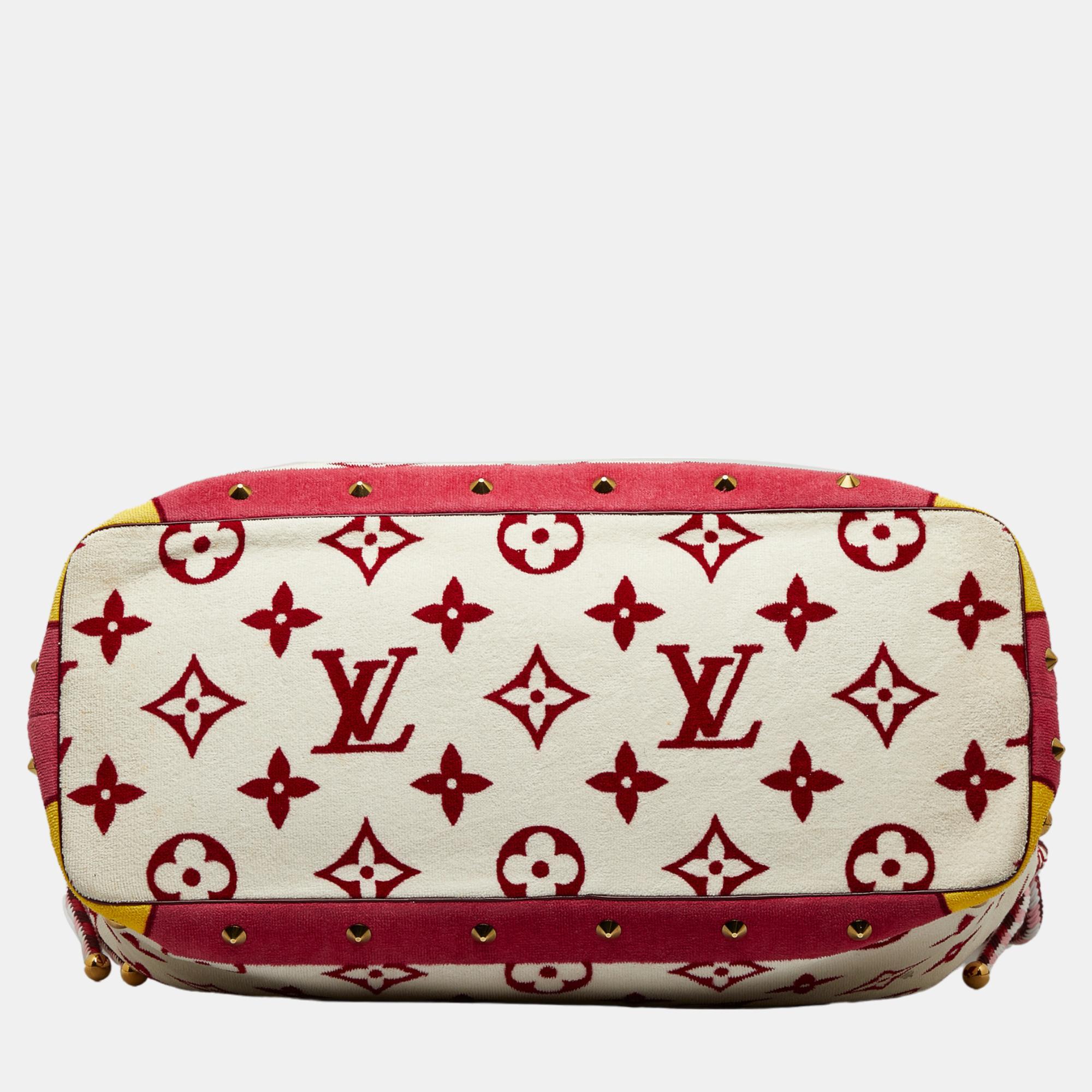 Louis Vuitton White/Red Monogram Eponge Cabas Tote