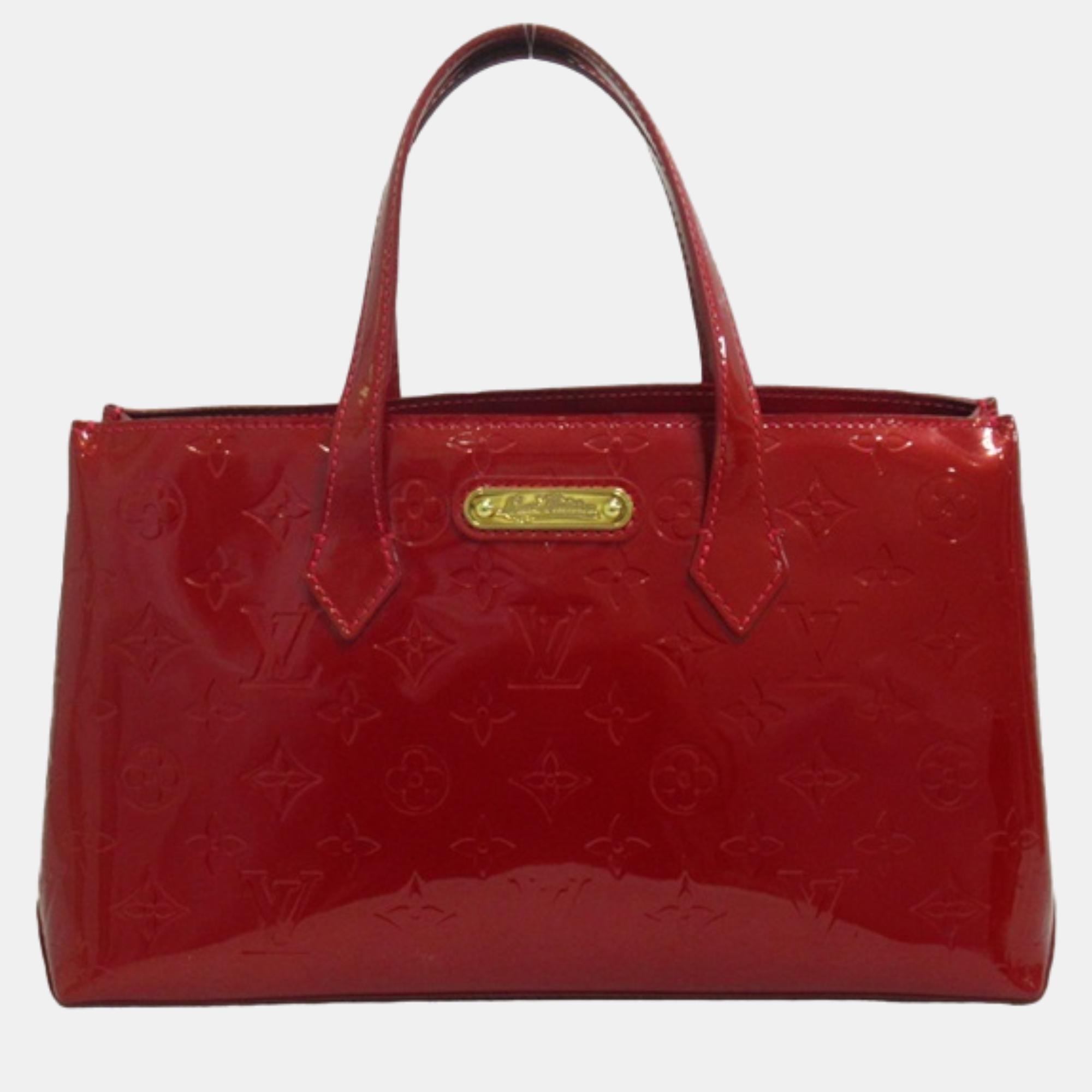 Louis Vuitton Red Leather Monogram Vernis Wilshire PM Handbag