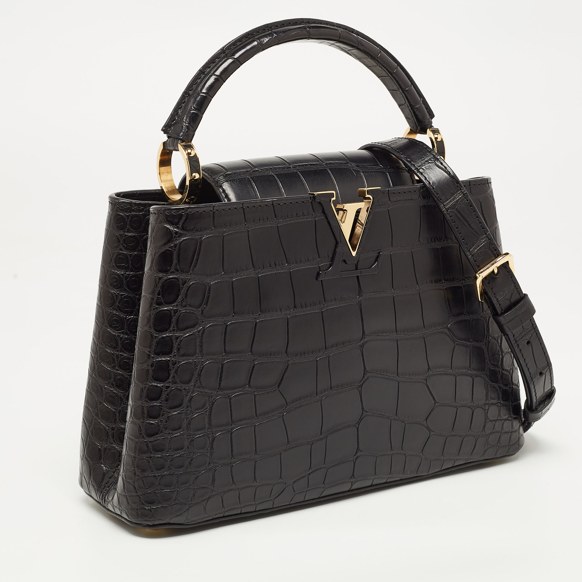 Louis Vuitton Matte Black Alligator Capucines BB Bag
