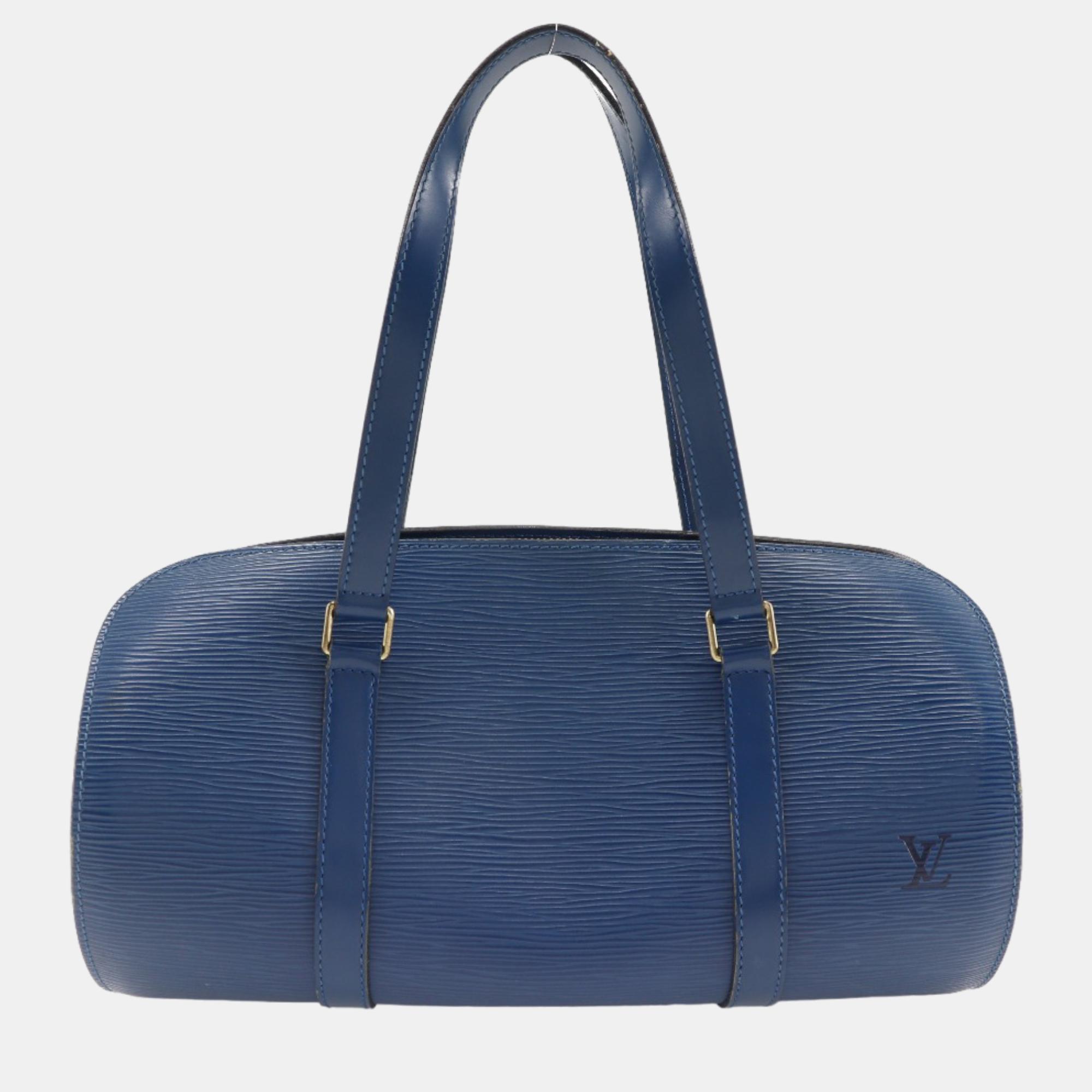 Louis vuitton blue leather epi soufflot handbag