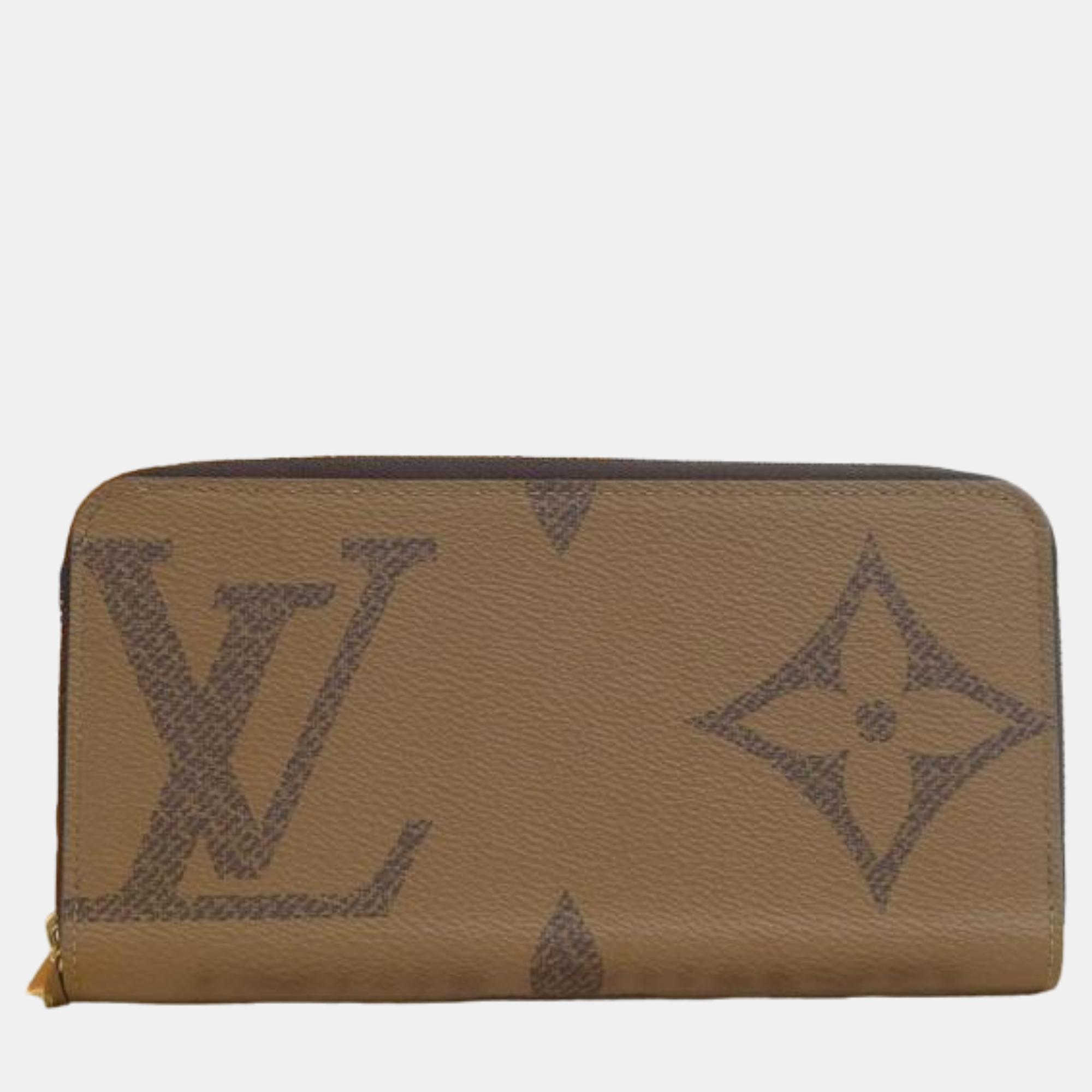 Louis Vuitton Brown Canvas Monogram Giant Reverse Zippy Wallet Long Wallet