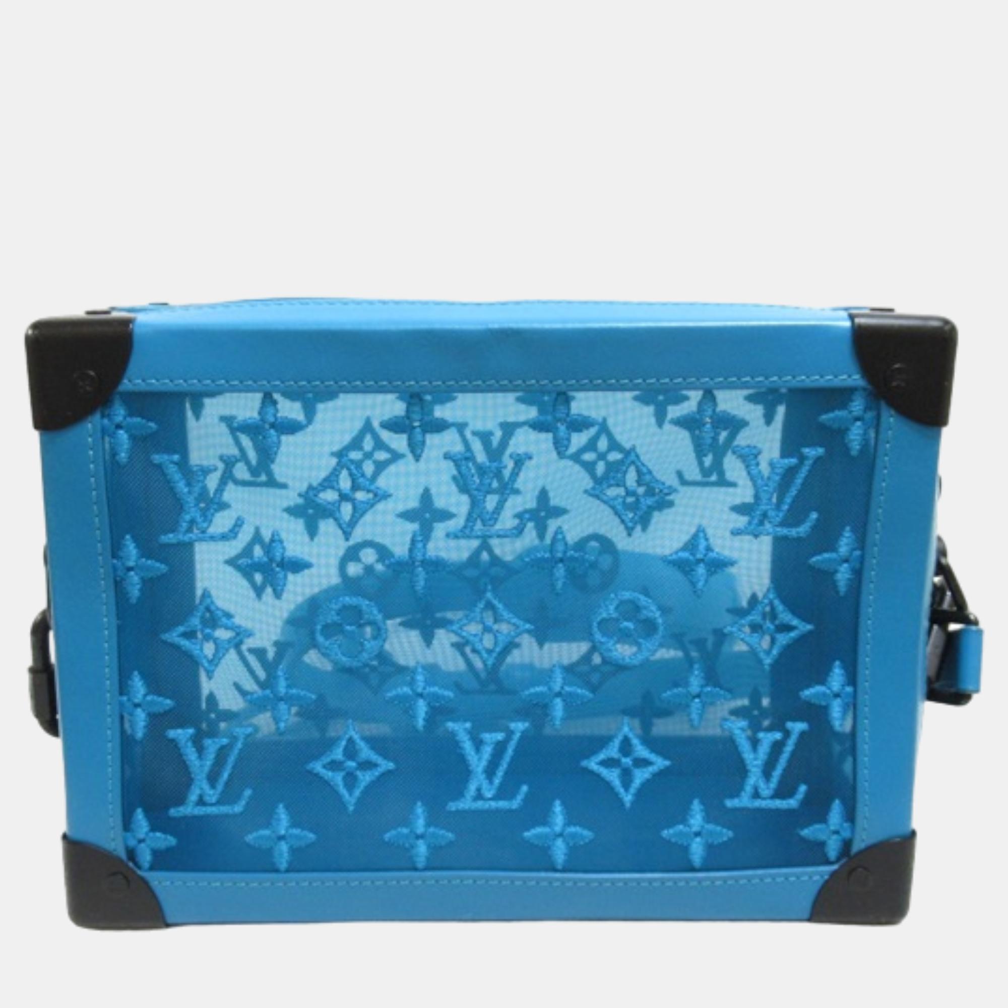 Louis Vuitton Blue Leather Monogram Mesh Soft Trunk Messenger Crossbody Bag