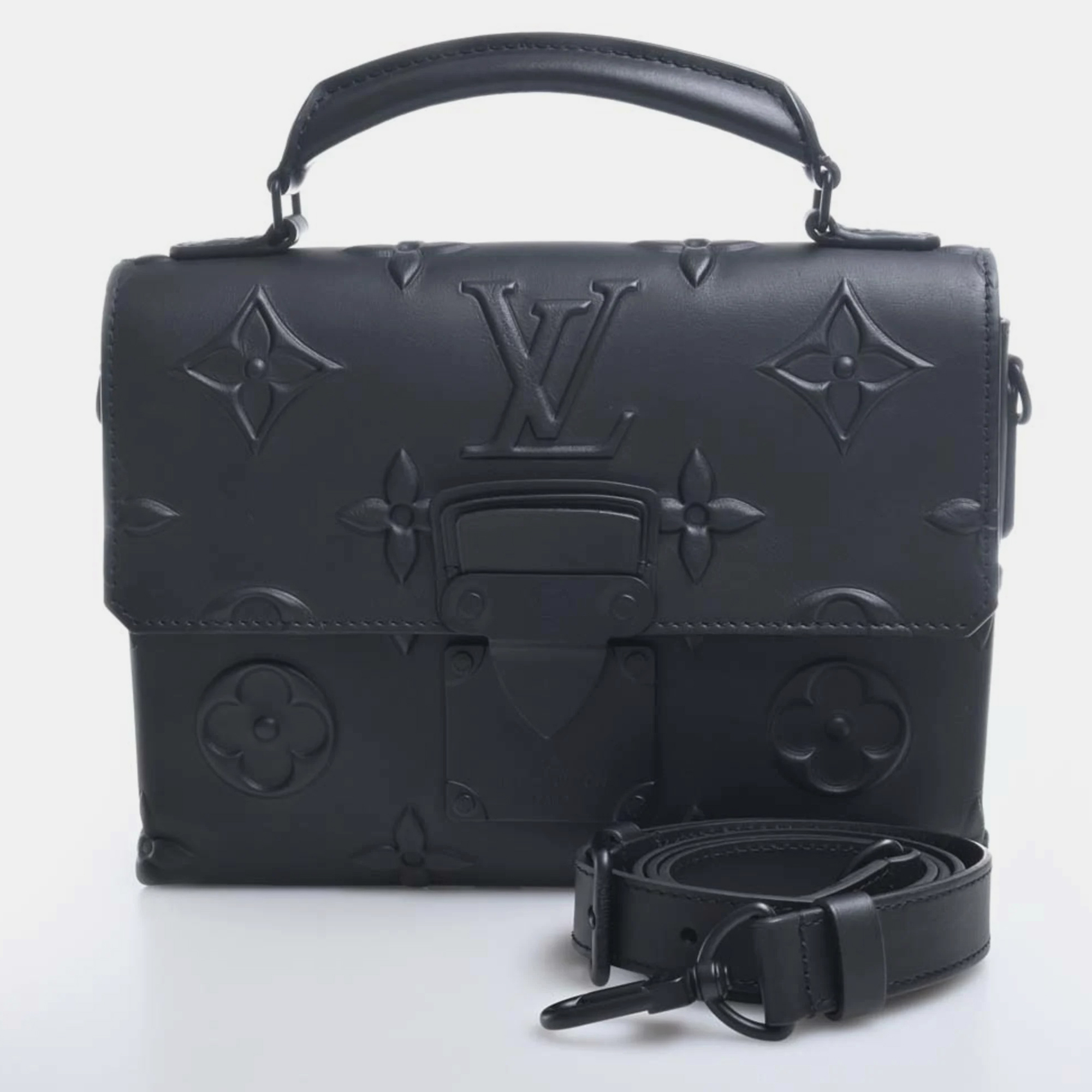 Louis Vuitton Black Leather Monogram Seal Ambassadeur PM Top Handle Bag