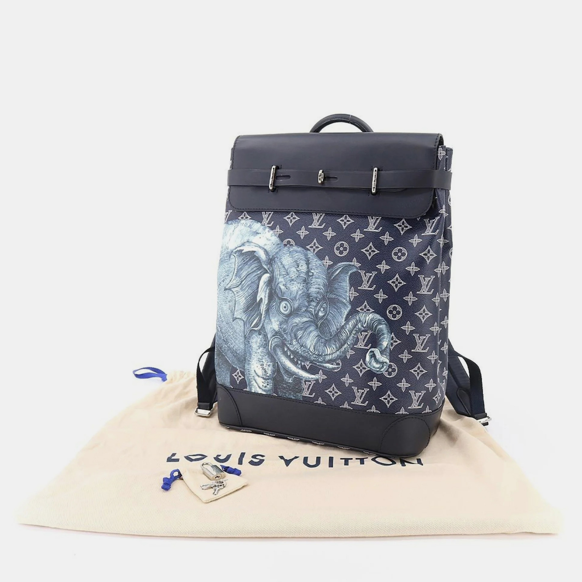 Louis Vuitton Blue Leather And Monogram Canvas Savane Steamer Backpack