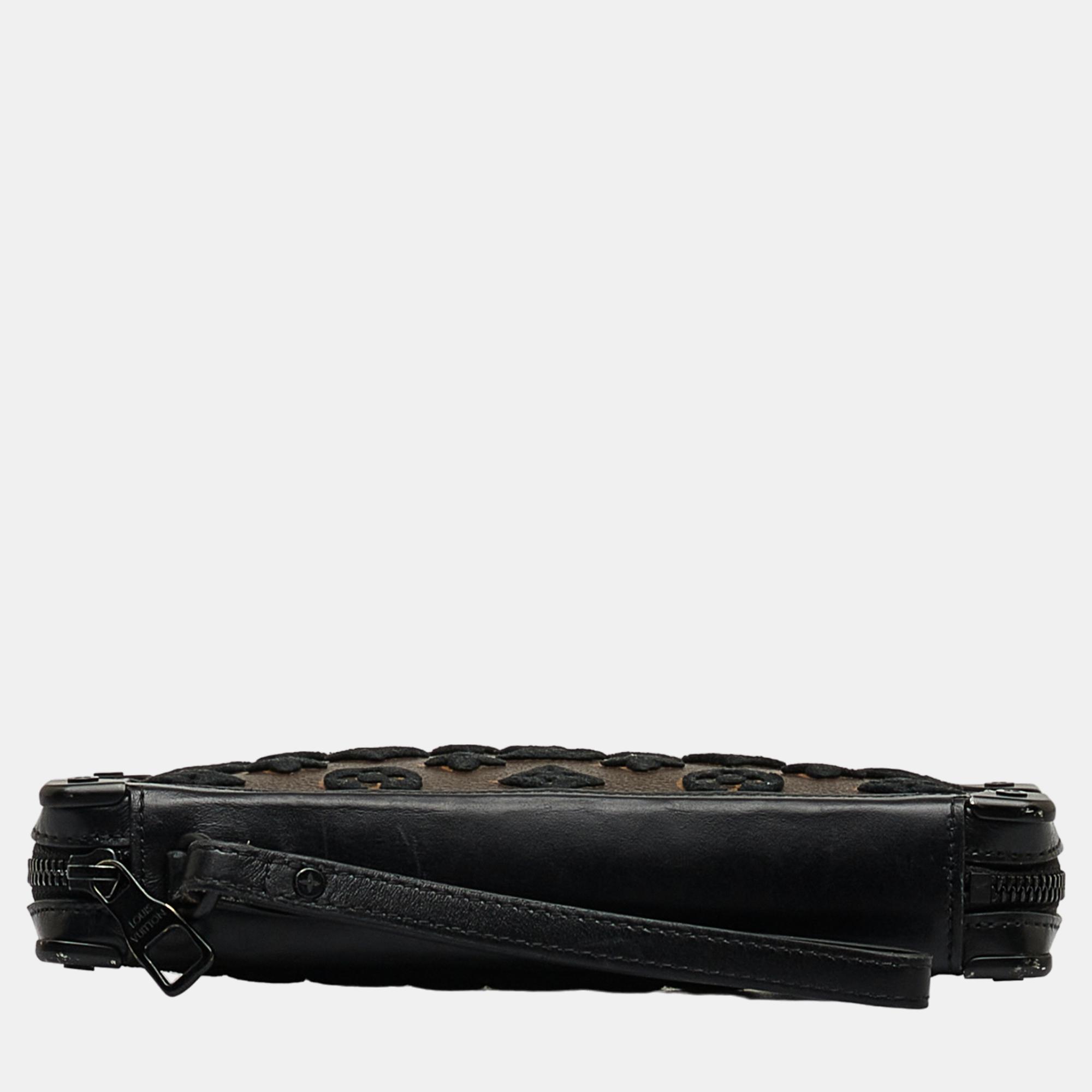 Louis Vuitton Black/Brown Monogram Tuffetage Soft Trunk Clutch