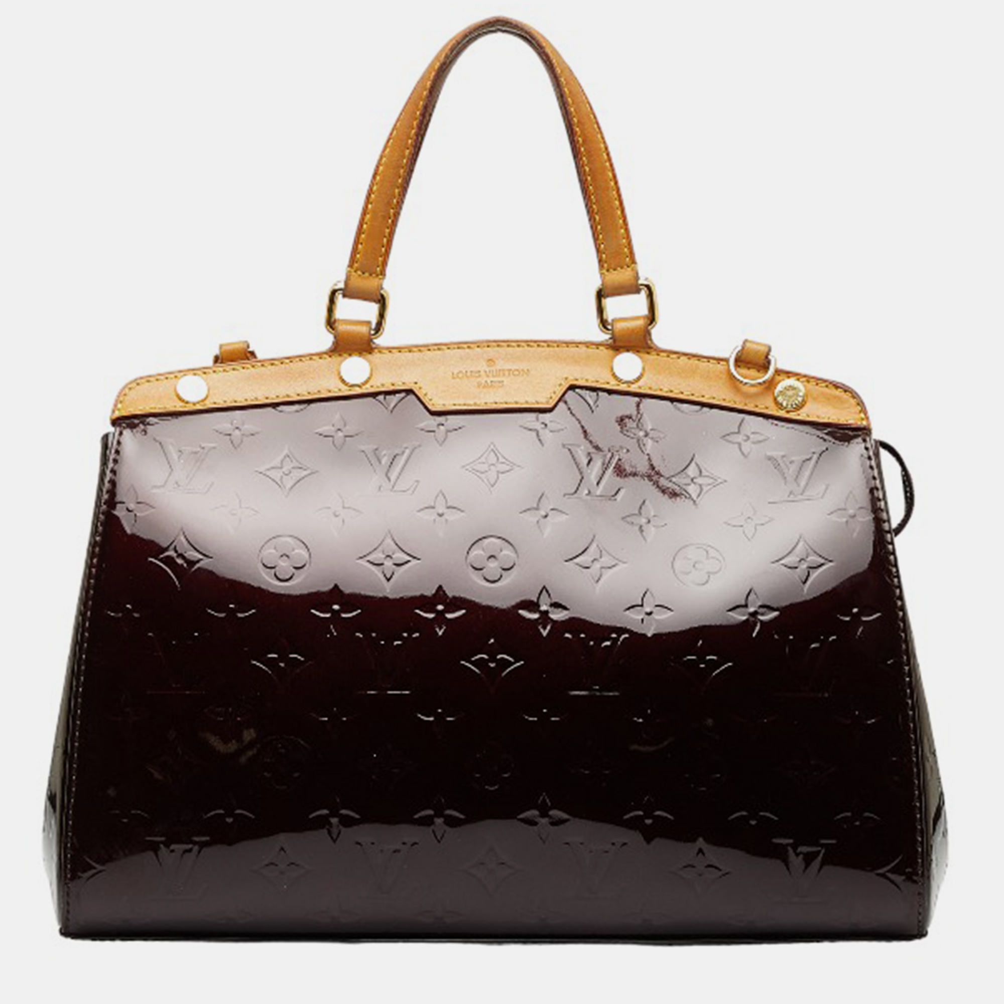 Louis Vuitton Brown/Beige Patent Leather MM Brea Satchel Bag