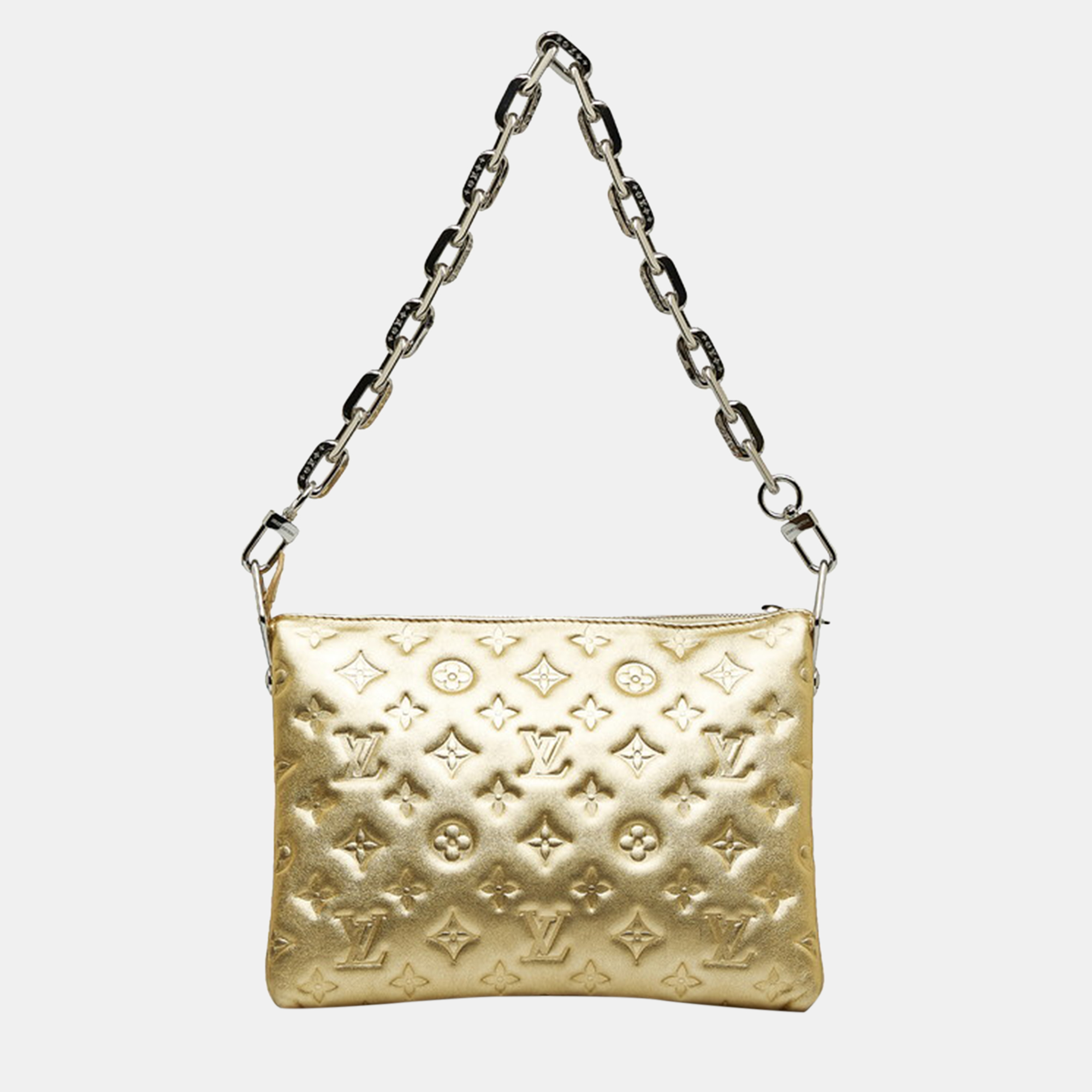 Louis Vuitton Gold Leather Monogram Embossed Coussin PM Satchel Bag