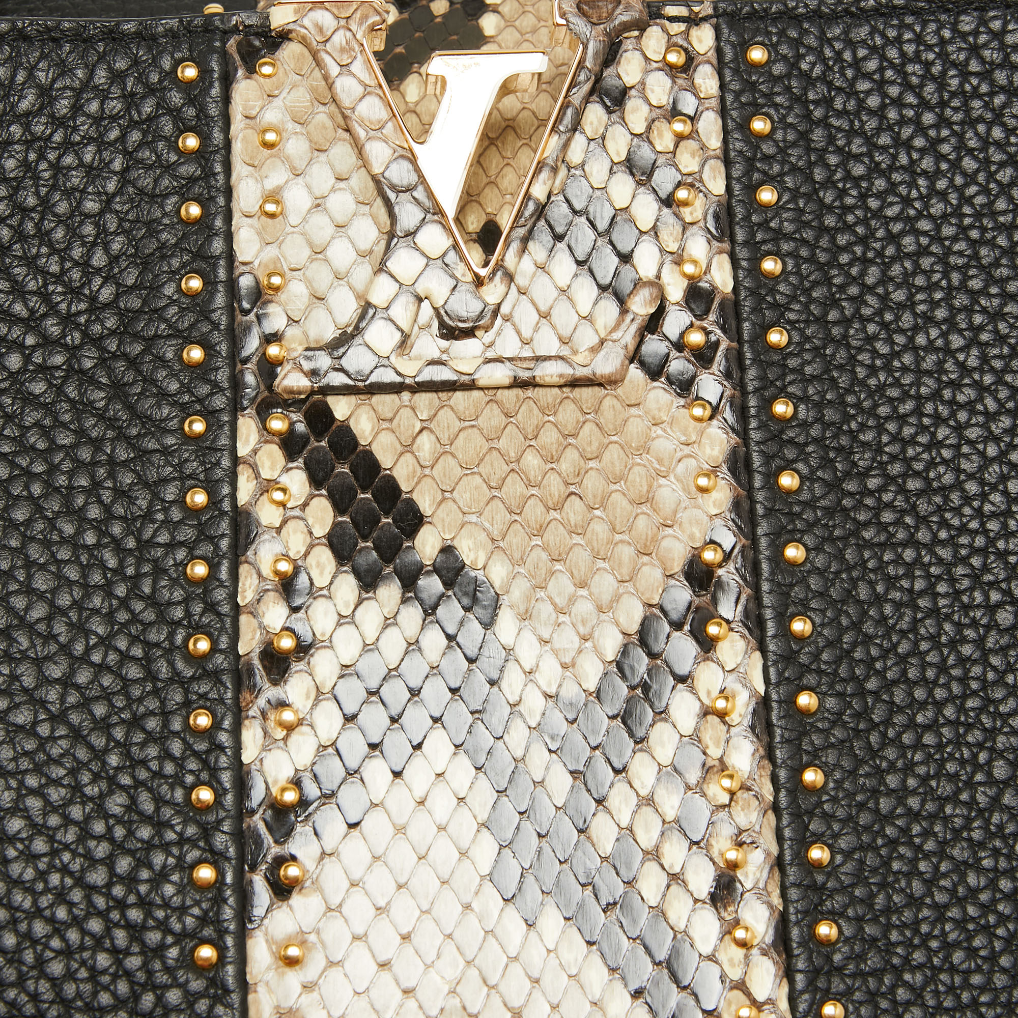 Louis Vuitton Black/Beige Leather And Python Capucines MM Bag