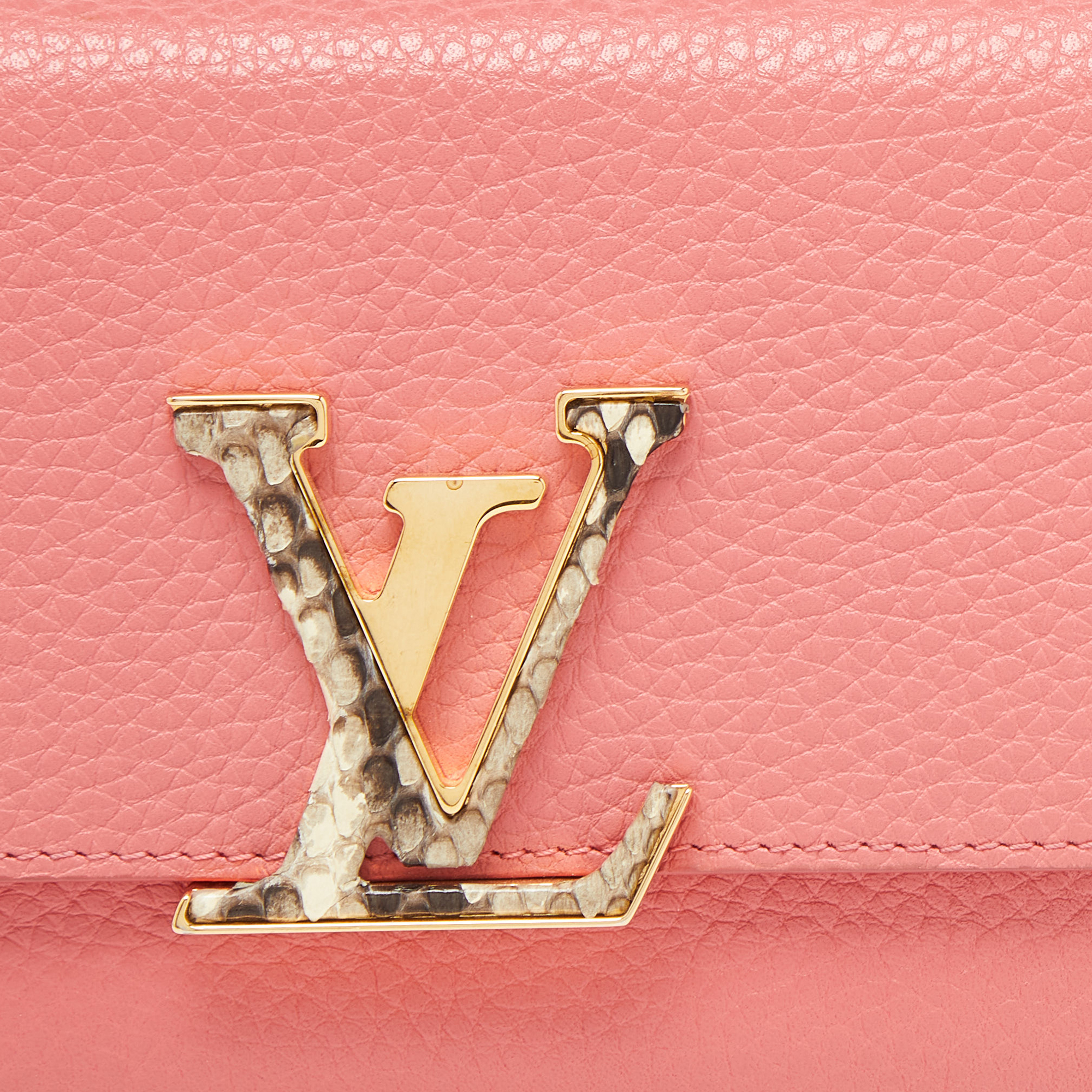 Louis Vuitton Rose Tourmaline Taurillion Leather And Python Capucines Wallet