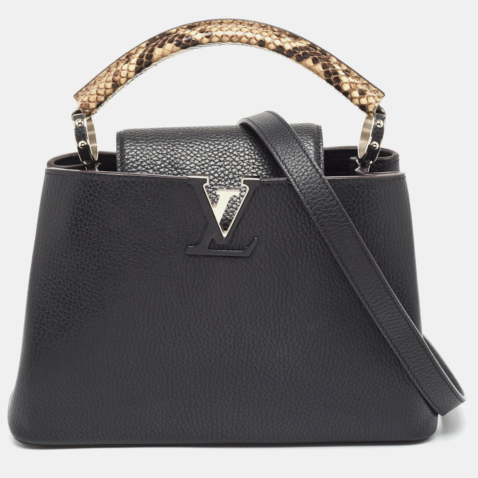 Louis vuitton black/beige taurillon leather and python capucines bb bag