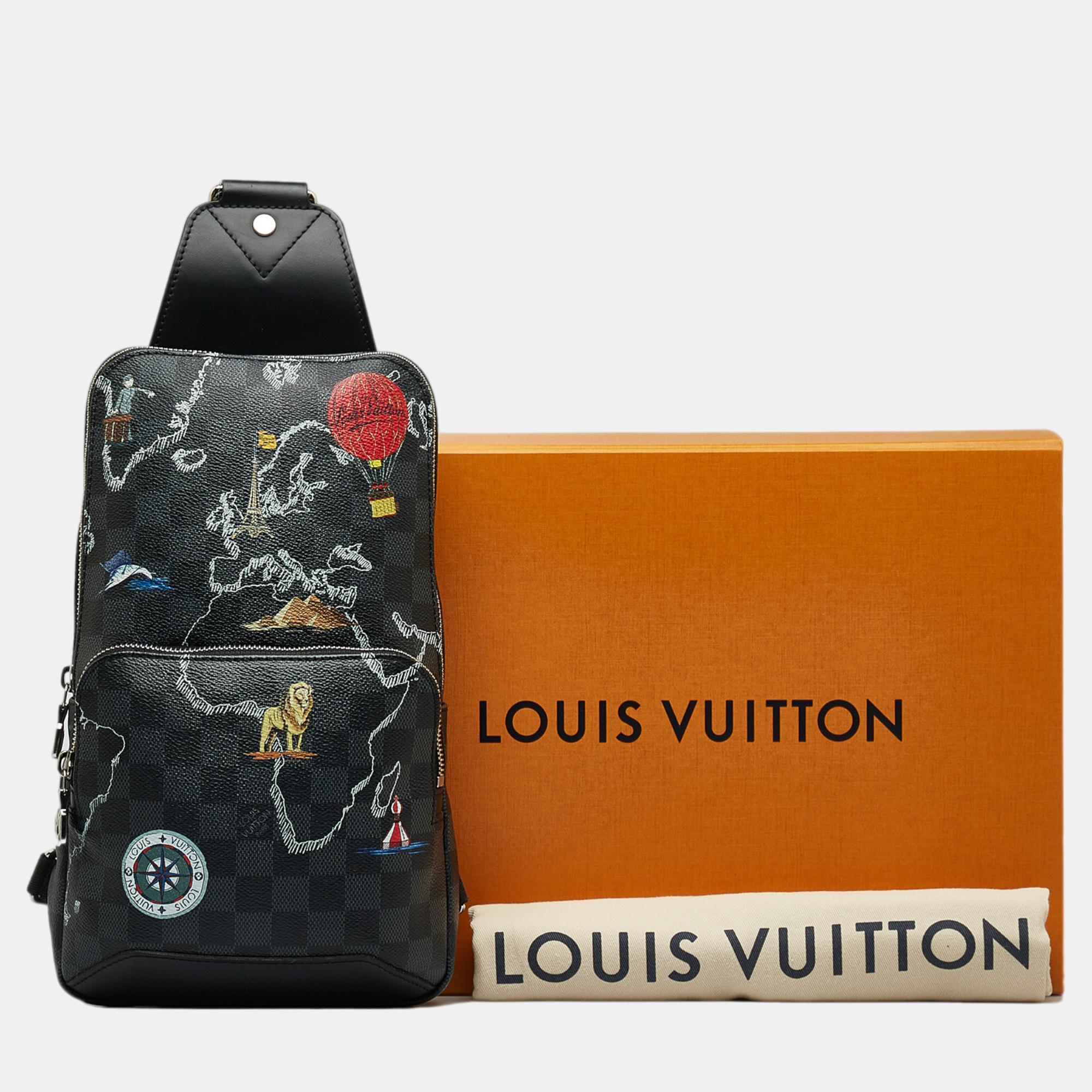 Louis Vuitton Black Damier Graphite World Map Avenue Sling