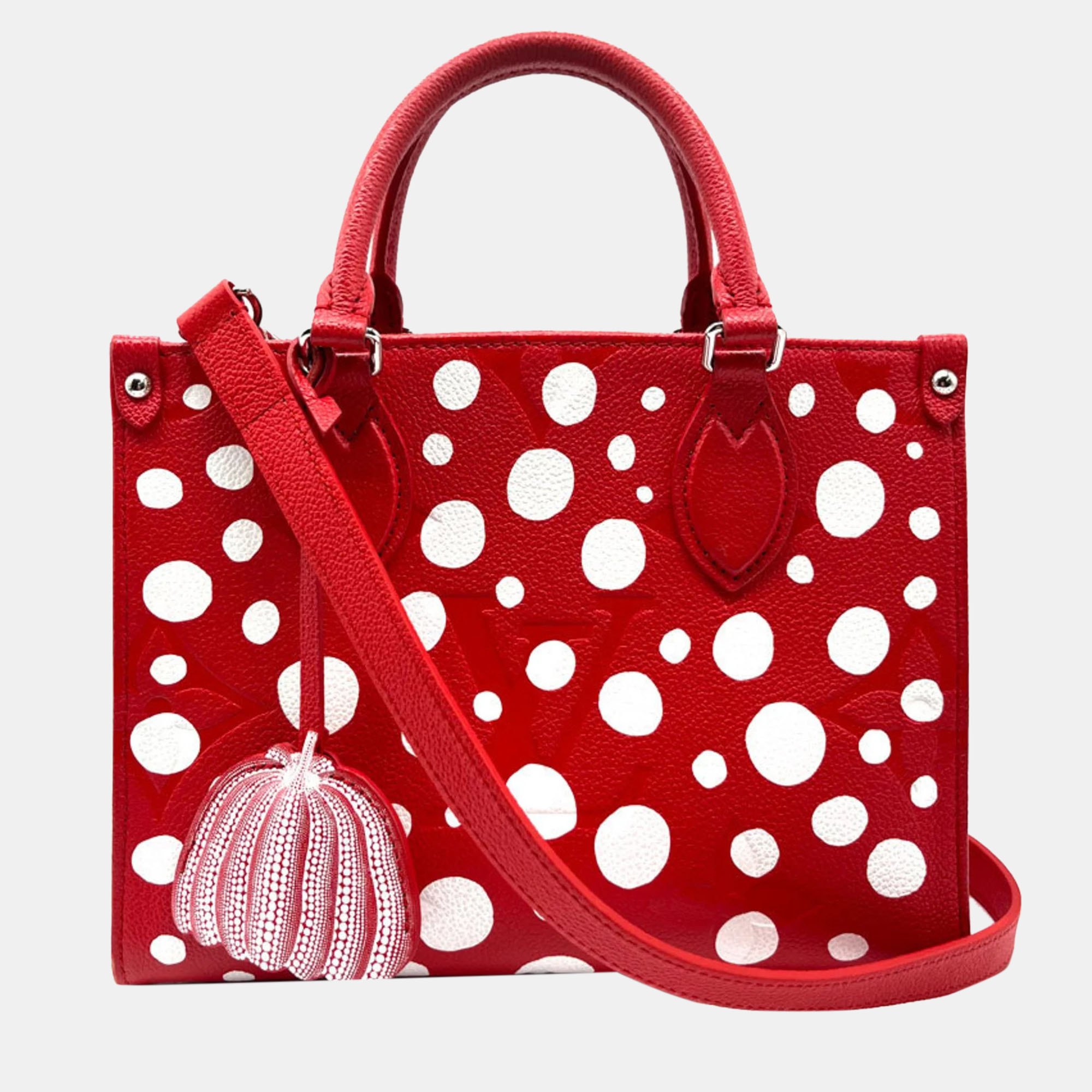 Louis vuitton leather red/white  lv x yk on the go pm tote bag